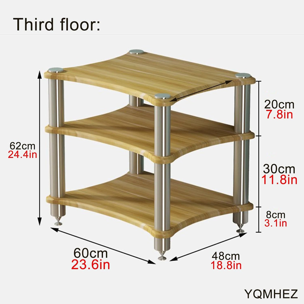 1/2/3/4-layer HiFi Media Stand, Stereo Cabinet, MDF Stand Audio Rack with Shock-Absorbing Feet Power Amplifier, Shelf Equipment Cabinet, for Recording Room(Walnut,3 Tier-23.6x18.8x24.4in)