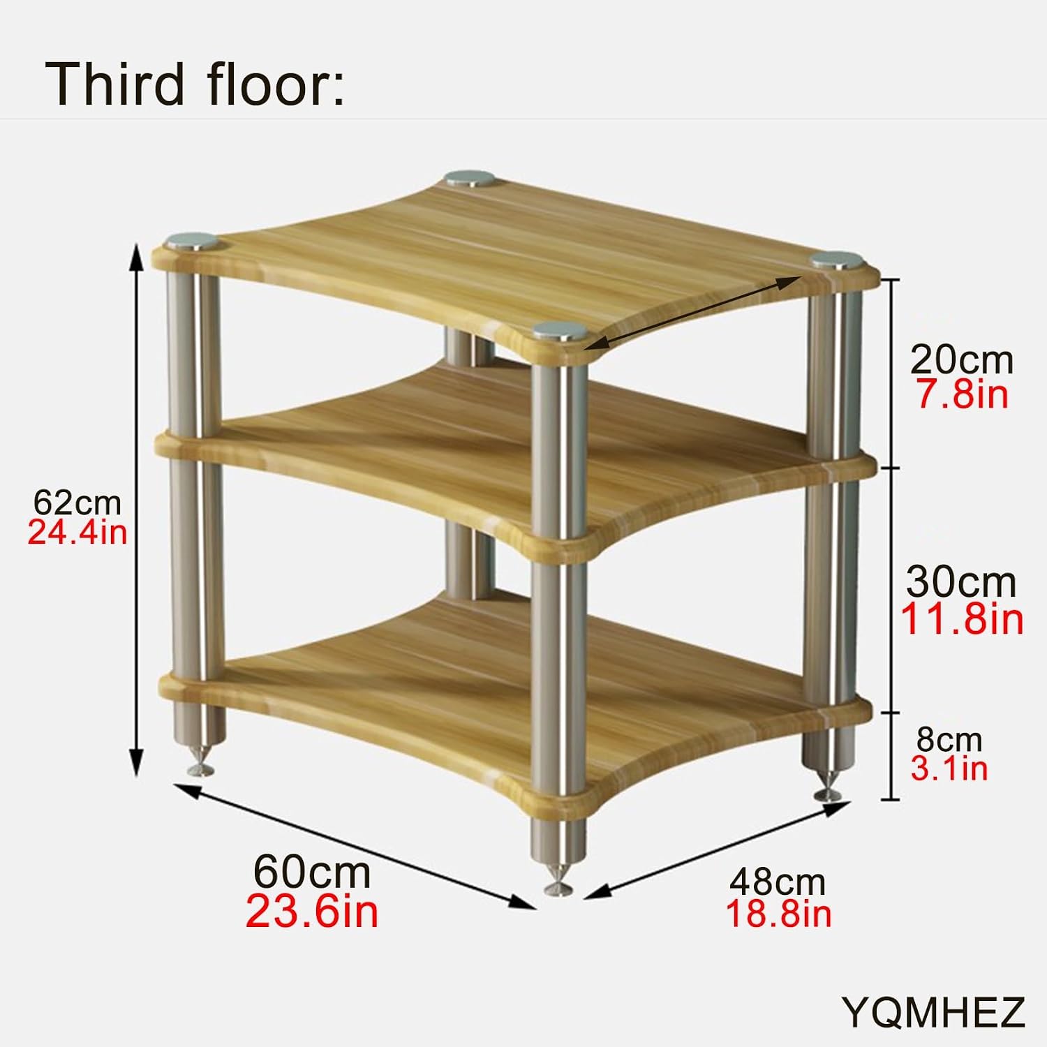 1/2/3/4-layer HiFi Media Stand, Stereo Cabinet, MDF Stand Audio Rack with Shock-Absorbing Feet Power Amplifier, Shelf Equipment Cabinet, for Recording Room(Walnut,3 Tier-23.6x18.8x24.4in)
