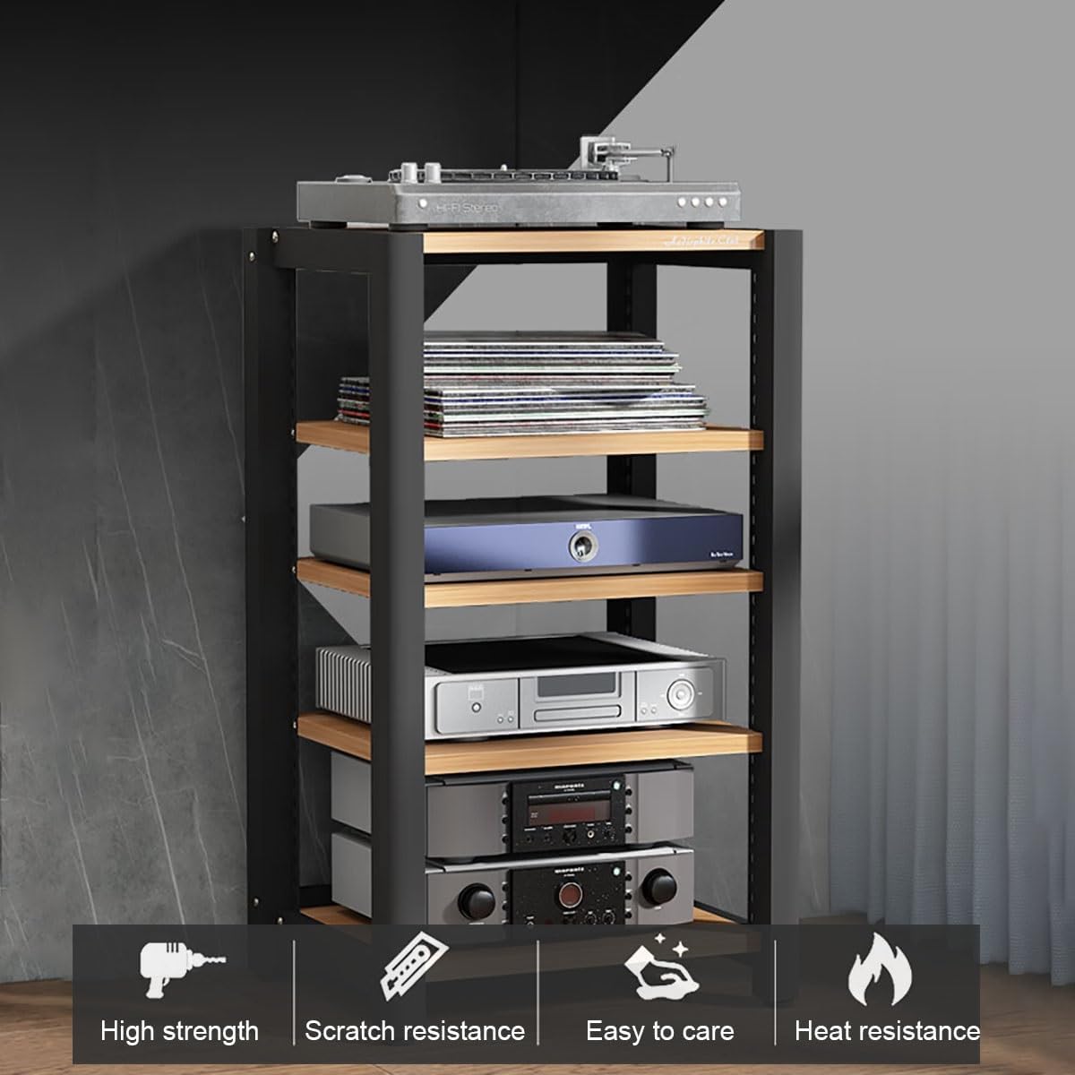 Audio Cabinet Stand, 2/3/4/5 Tier Media Rack with Height-Adjustable Shelf for DVD Players, TV Box, Game Console - Brown