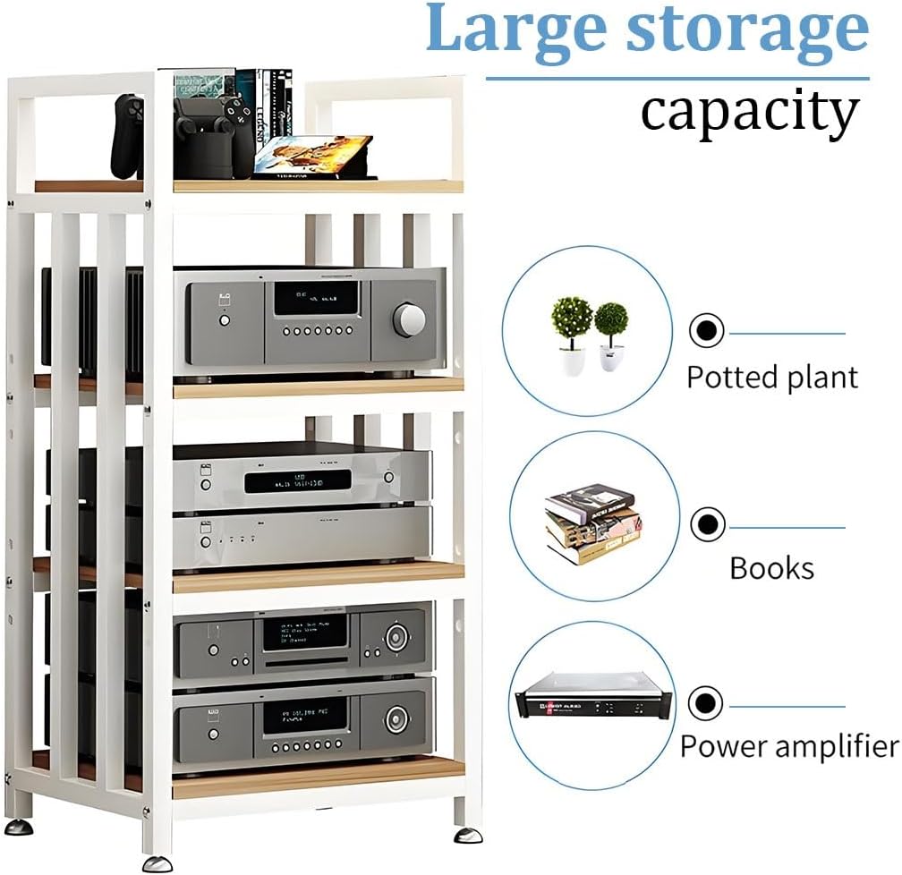 3.4.5 Tier AV Media Stand - Adjustable Stereo Rack for CD Players & Audio Equipment, Multifunctional Audio/Video Cabinet with Non-Slip Feet, Ideal for Home Entertainment (White)