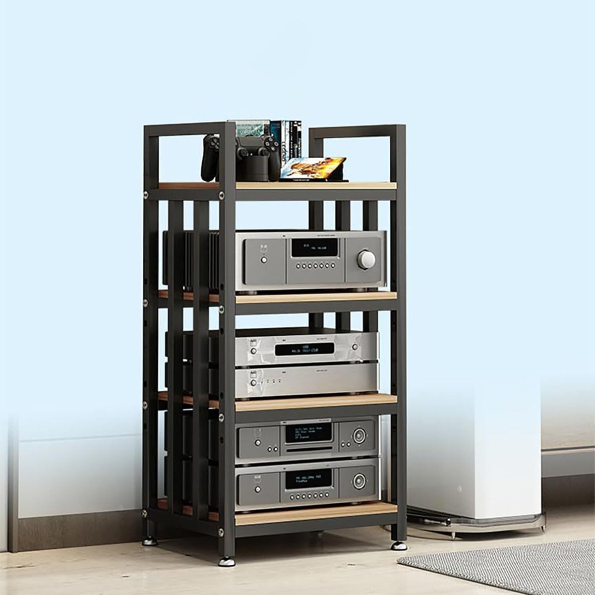 3.4.5 Tier AV Media Stand - Adjustable Stereo Rack for CD Players & Audio Equipment, Multifunctional Audio/Video Cabinet with Non-Slip Feet, Ideal for Home Entertainment (White)