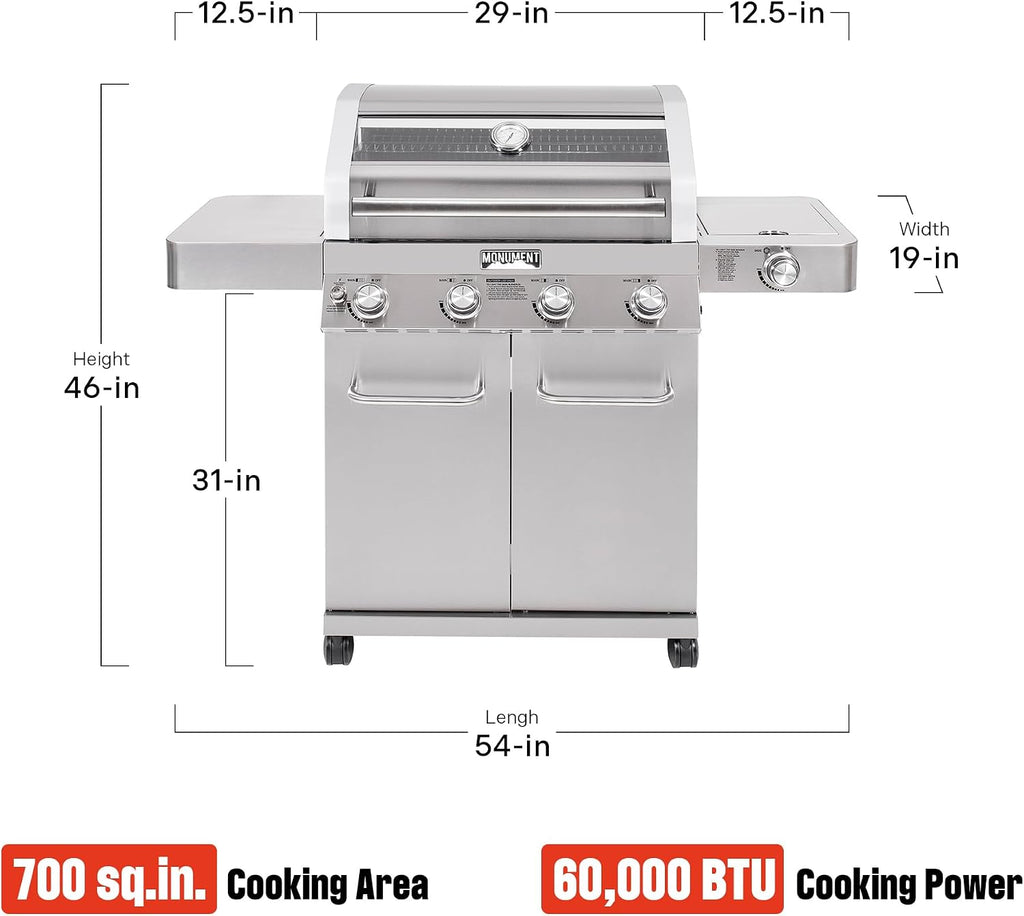 Monument Grills Larger Convertible 4-Burner Natural Gas Grill Stainless Steel Cabinet Style Propane Grills with Cooking Plate(2 items)