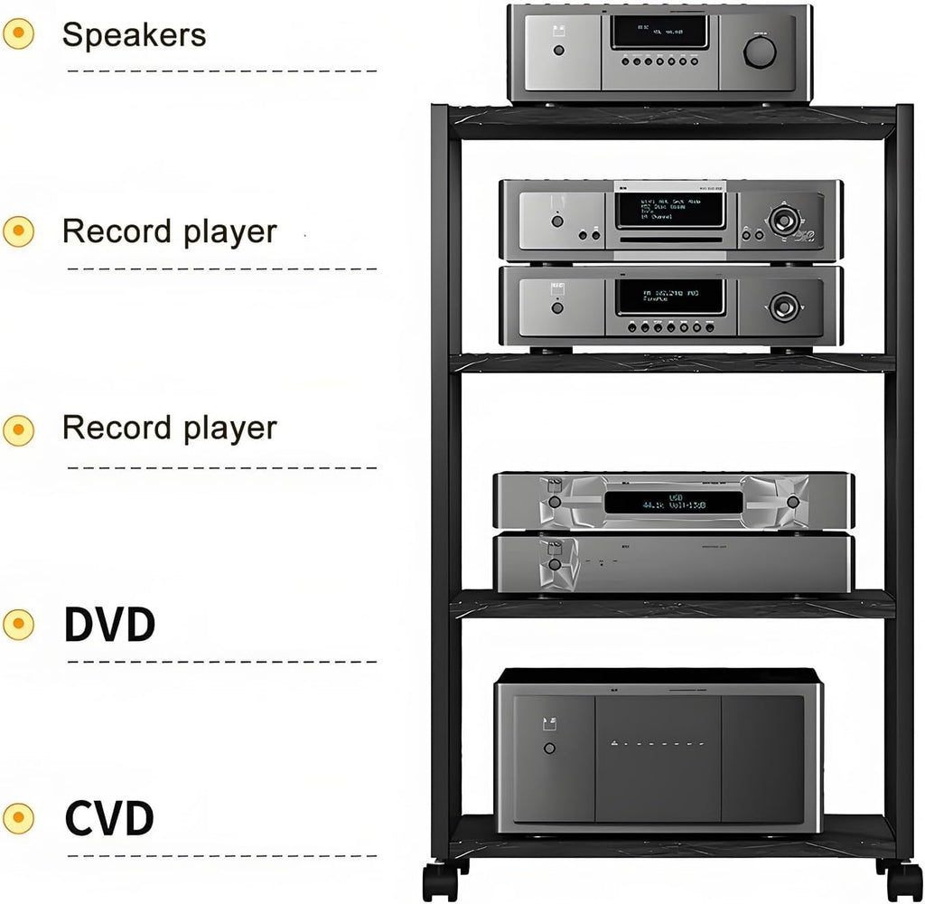 5-Tier AV Media Stand, Multi-Layer Audio Rack, Floor-Standing Stereo Cabinet, Corner Entertainment Center, White Audio Tower for Home Theater, 19.6' x 15.4' x 27.1'
