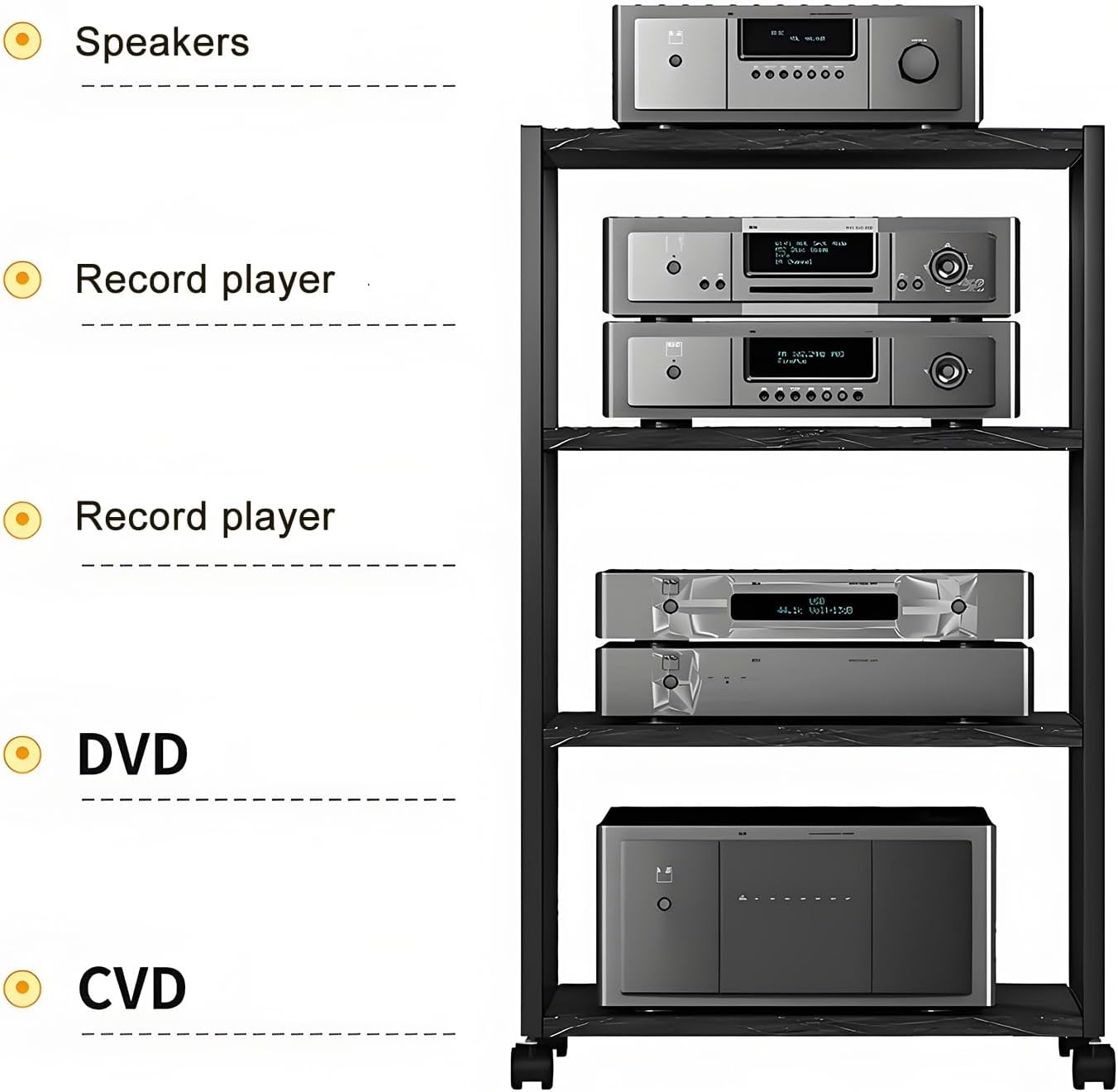 5-Tier AV Media Stand, Multi-Layer Audio Rack, Floor-Standing Stereo Cabinet, Corner Entertainment Center, White Audio Tower for Home Theater, 19.6' x 15.4' x 27.1'