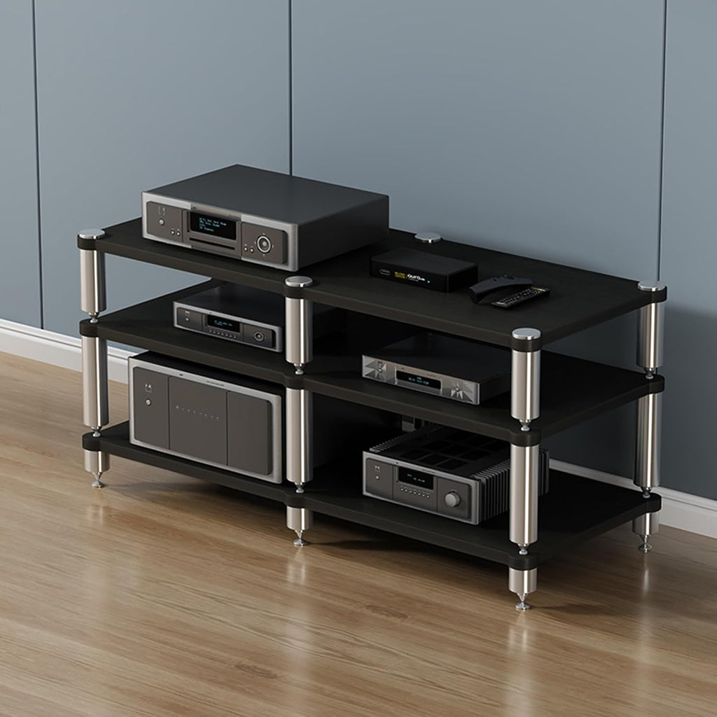 YVYKFZD 2/3/4-Tier AV Media Stand, Stand Audio Rack Corner Component Cabinet, Open Stereo Cabinet with Shock-Absorbing Feet, Power Amplifier Shelf Equipment(Size:Black 3 Tier-47.2'X18.9'X24.8')