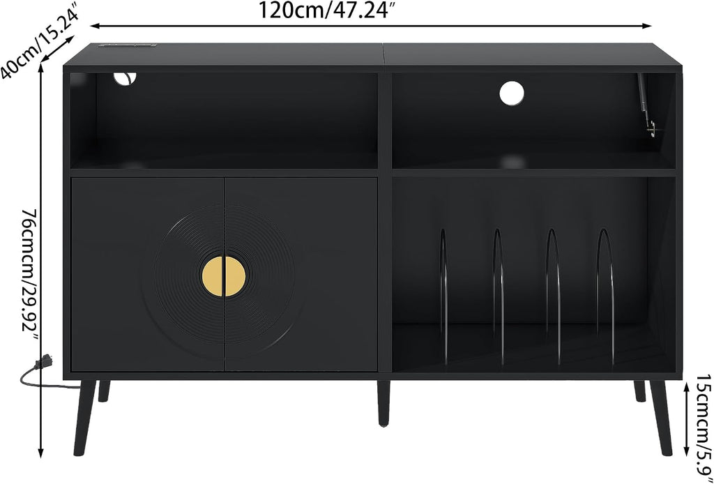 Fiogmub Large Record Player Stand, Mid Century Turntable Stand with Door, Record Player Table Holds Up to 350 Albums,Vinyl Display Shelf for Living Room