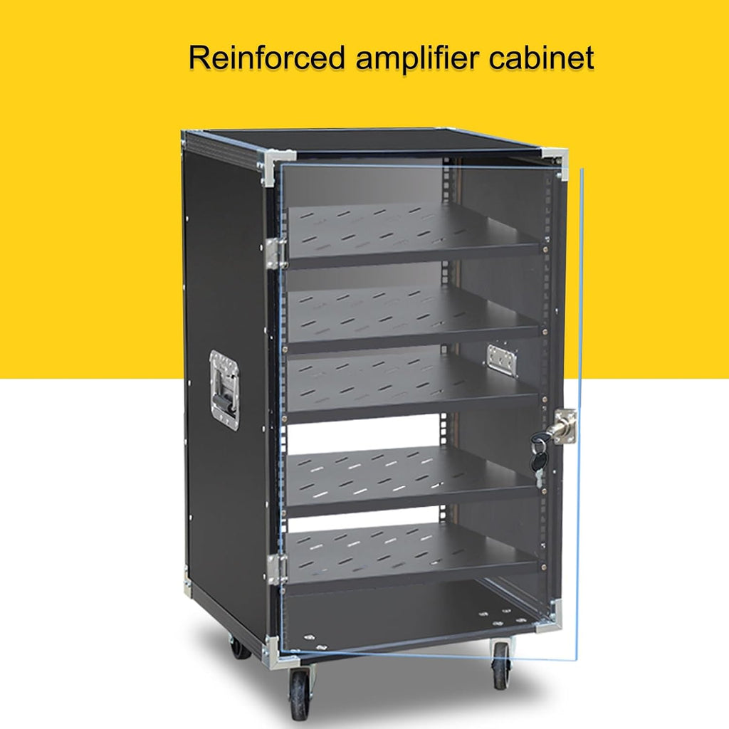 Stereo Cabinet, AV Cabinet with Glass Doors, Stereo Audio Rack Stand Tower, Black 5-Tier Stereo Cabinet with Adjustable Shelves, for Meeting, Living, Recording Room