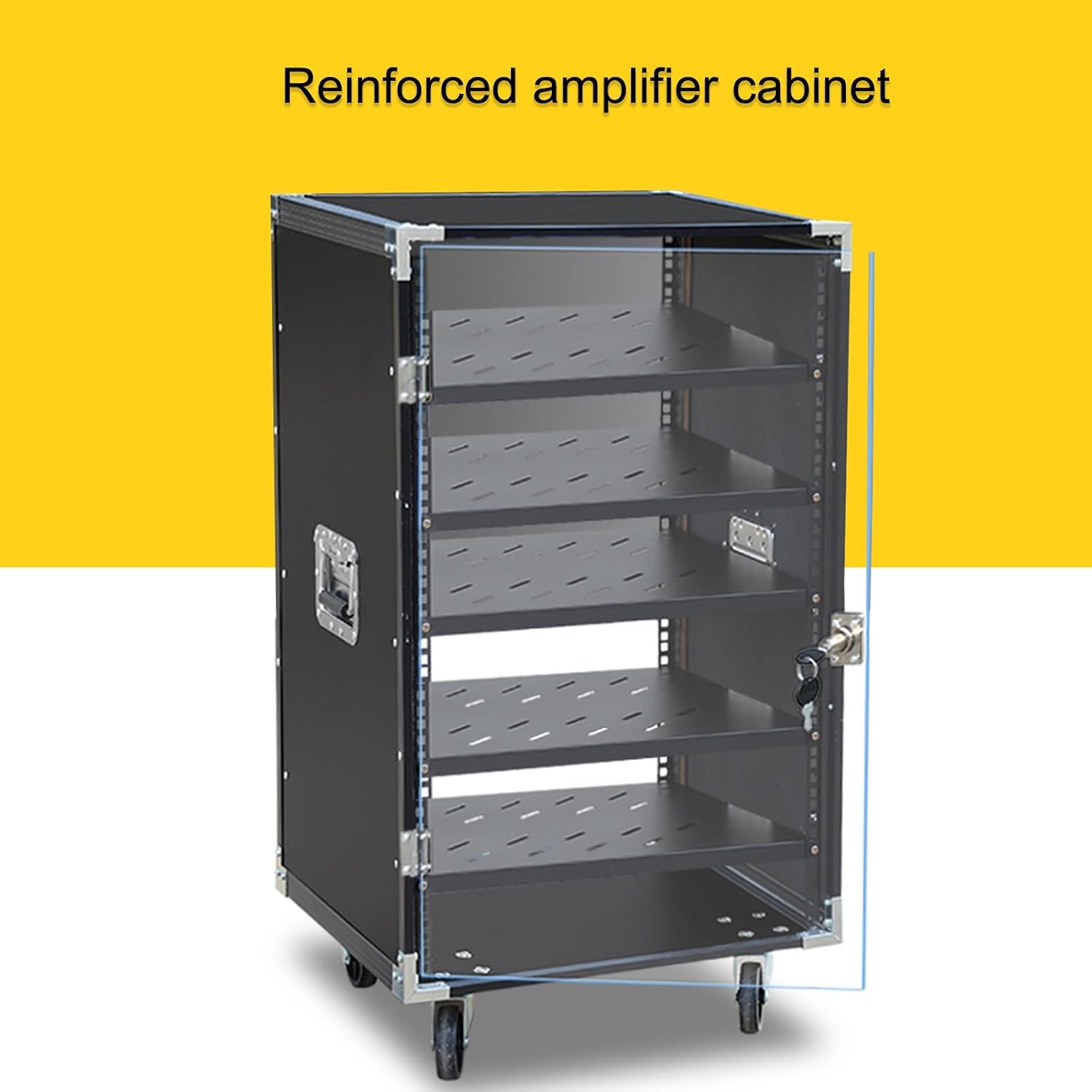 Stereo Cabinet, AV Cabinet with Glass Doors, Stereo Audio Rack Stand Tower, Black 5-Tier Stereo Cabinet with Adjustable Shelves, for Meeting, Living, Recording Room