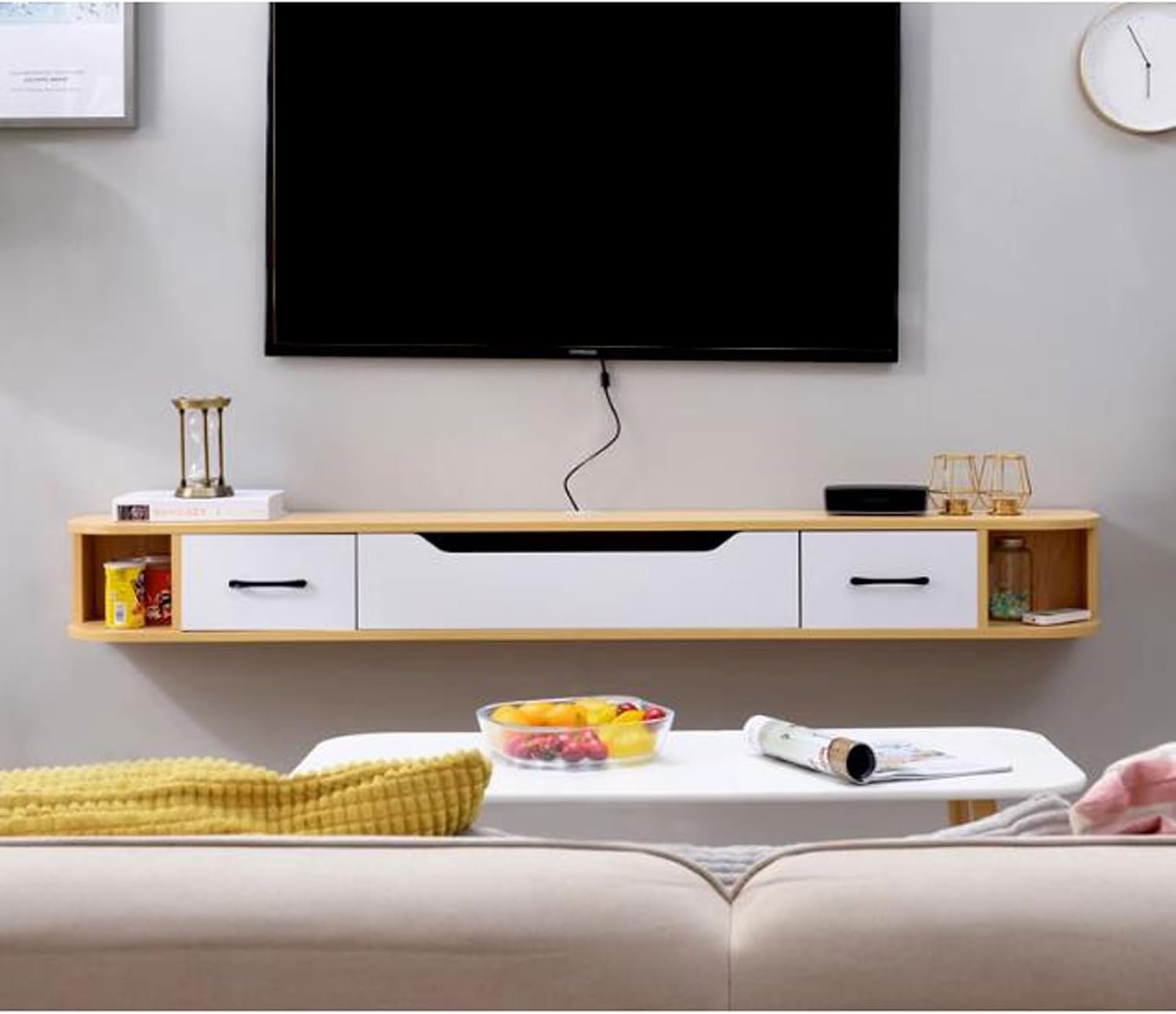 TV Table Unit for TVs, Wall Mounted TV Cabinet Floating TV Shelf Wall Shelf Entertainment Center Storage Cabinet Book Shelf Media Gaming TV Console Goods Rack Audio-visual Equipment Shelves 150cm