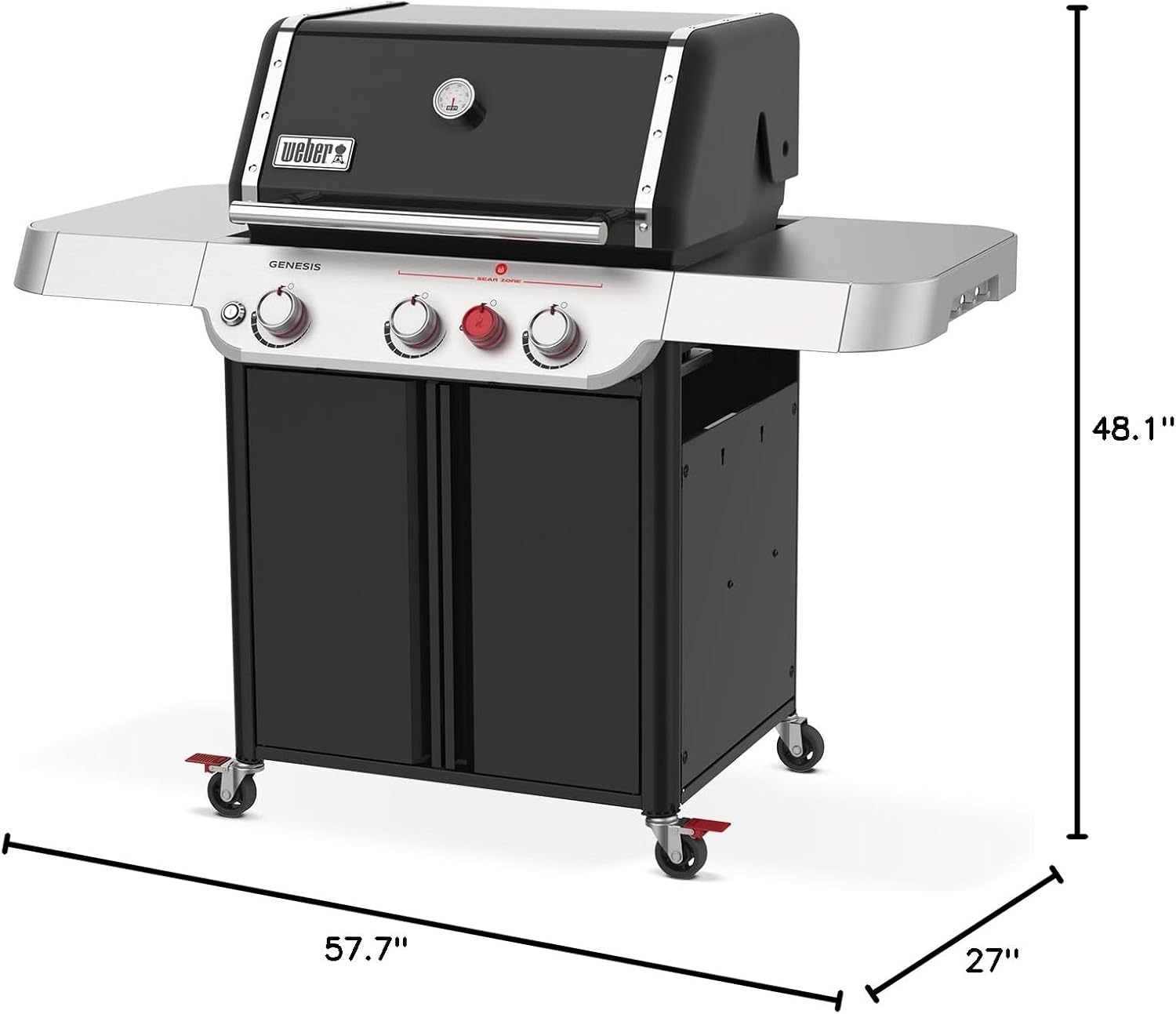 Weber Genesis E-325 Liquid Propane Gas Grill for Outdoor Cooking, 3 Burners, Black – Porcelain-Enameled, Cast-Iron Grates, PureBlu Burners & Sear Zone