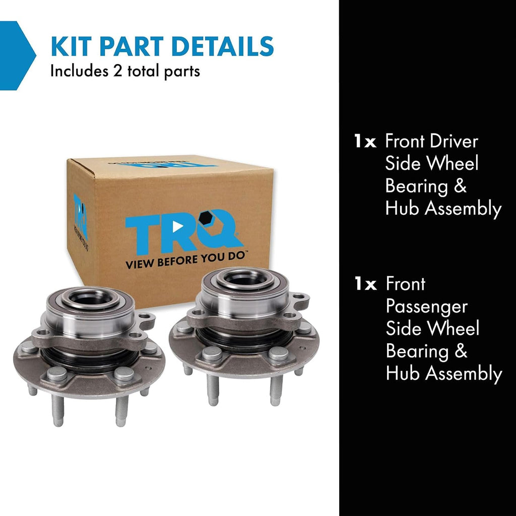 TRQ Front Wheel Bearing and Hub Assembly Set 2 Piece Compatible with 19-23 Chevrolet Silverado 1500 4WD 21-23 Tahoe 4WD 19-23 GMC Sierra 1500 4WD 21-23 Cadillac Escalade 4WD 21-23 Escalade ESV 4WD