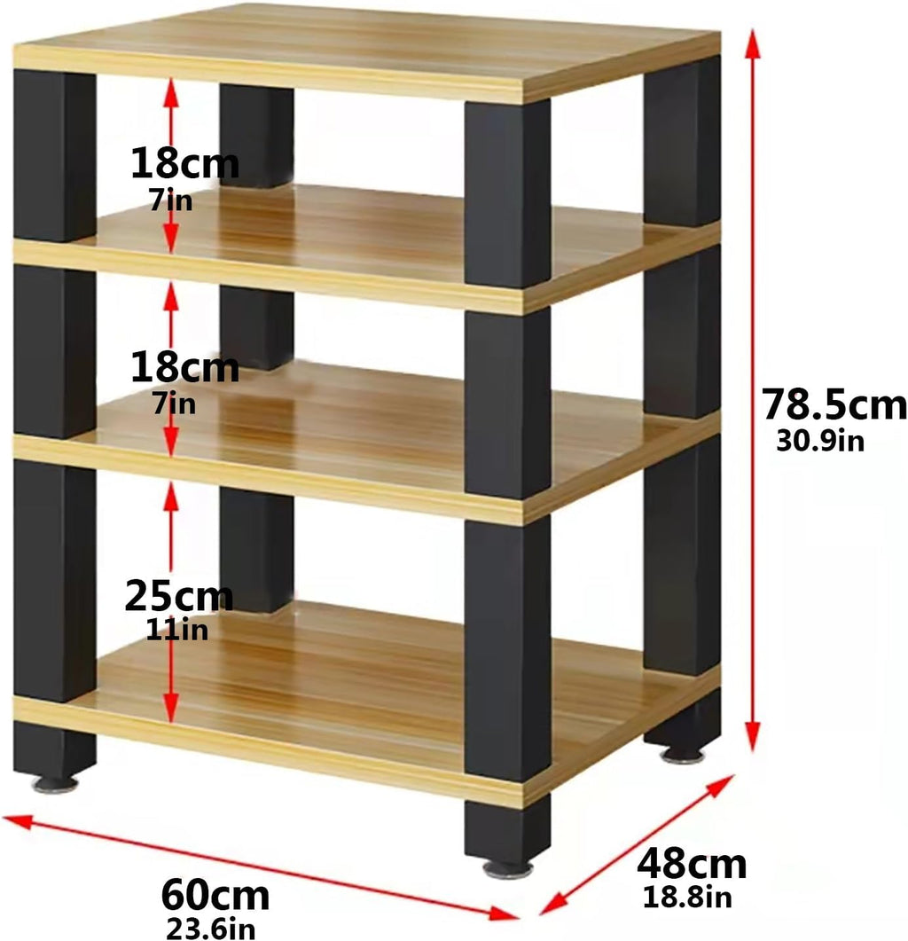 Media Storage Cabinet for Av Equipment Video Game Console Shelf Stereo Rack with Storage Shelves Audio Tower Rack for Consoles/DVDs Black-Brown-60x48x78.5cm