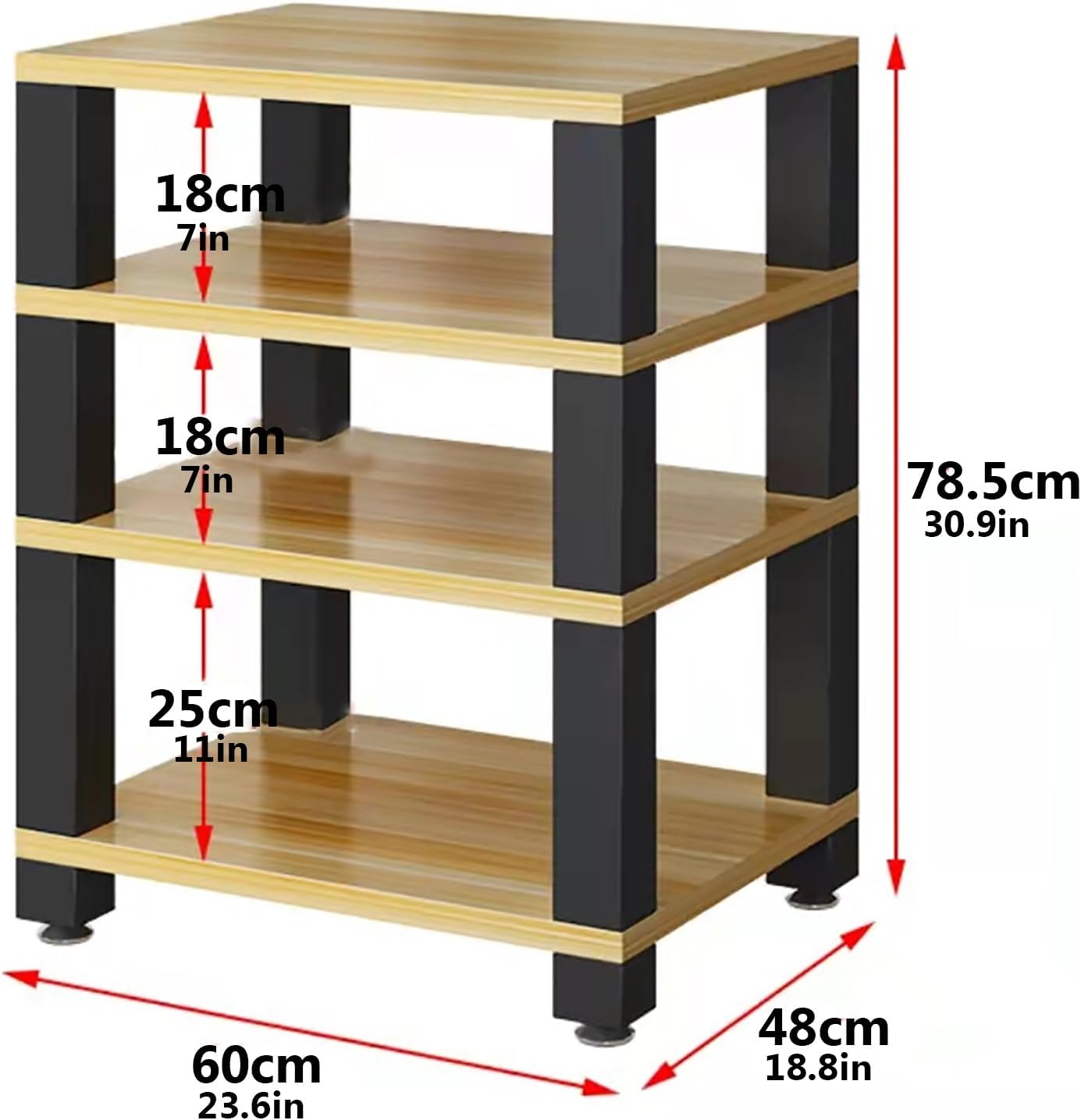 Media Storage Cabinet for Av Equipment Video Game Console Shelf Stereo Rack with Storage Shelves Audio Tower Rack for Consoles/DVDs Black-Brown-60x48x78.5cm