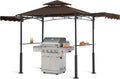 ABCCANOPY Grill Gazebo with 2 Side Awnings - 14x5 Outdoor BBQ Canopy Shelter with 2 Led Lights for Patio Backyard Grilling (Brown)