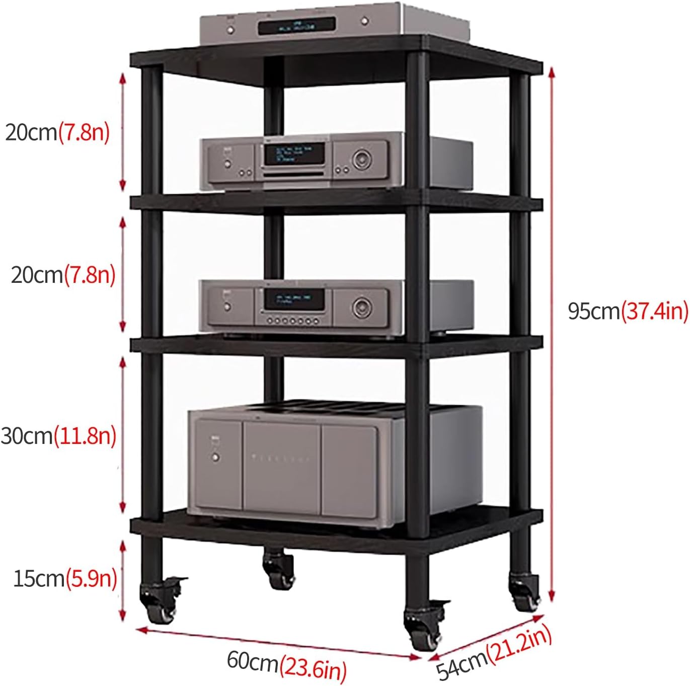 4 Shelf Rolling Stereo Racks with Wheels Media Stand Audio/Video Component Cabinet, Home Modern HiFi Rack Electronics Equipment Shelfs, #2