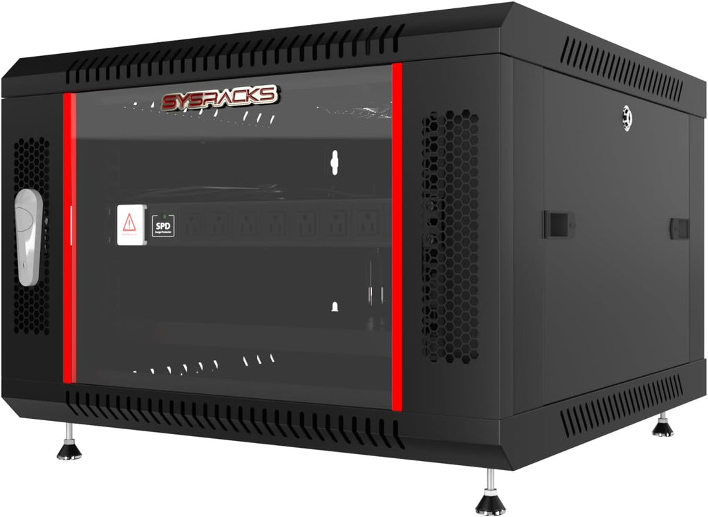 Sysracks 6U Wall Mount Server Rack – 24-Inch Deep Locking Network Enclosure with Cooling Fan, Power Strip, Dust-Tight Cable Entries, Shelf & Feet for Desktop, AV, IT, and Telecommunication Equipment