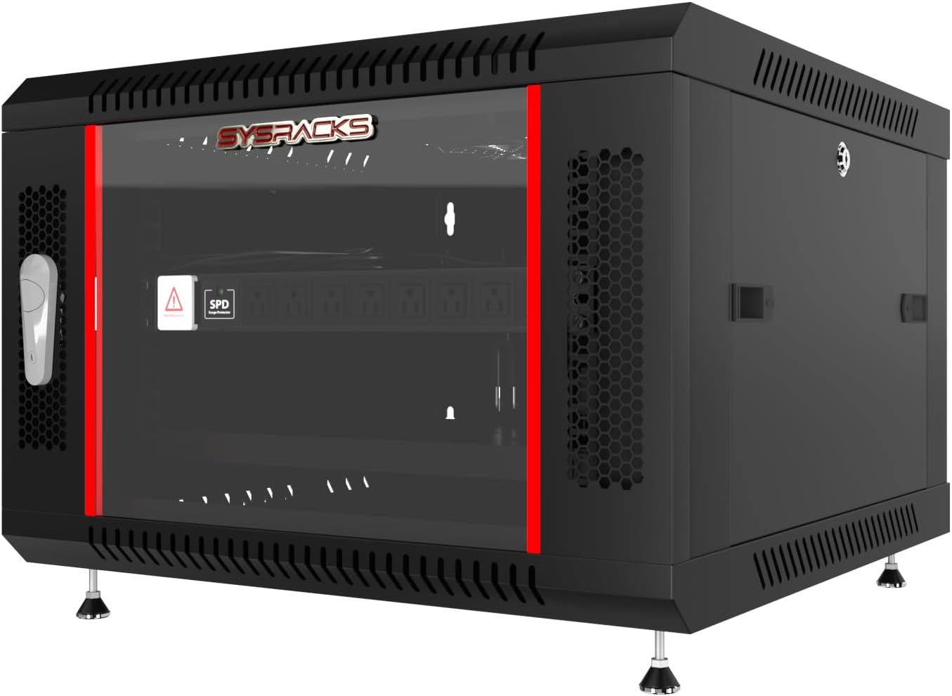 Sysracks 6U Wall Mount Server Rack – 24-Inch Deep Locking Network Enclosure with Cooling Fan, Power Strip, Dust-Tight Cable Entries, Shelf & Feet for Desktop, AV, IT, and Telecommunication Equipment
