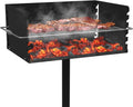 Park Grills, 384 Sq. In, Park Style Charcoal Grill, Heavy Duty In Ground Park Grill with Stainless Steel Cooking Grate and Cover for Commercial and Outdoor Cooking 25.5'' L x 17'' W x 11'' H