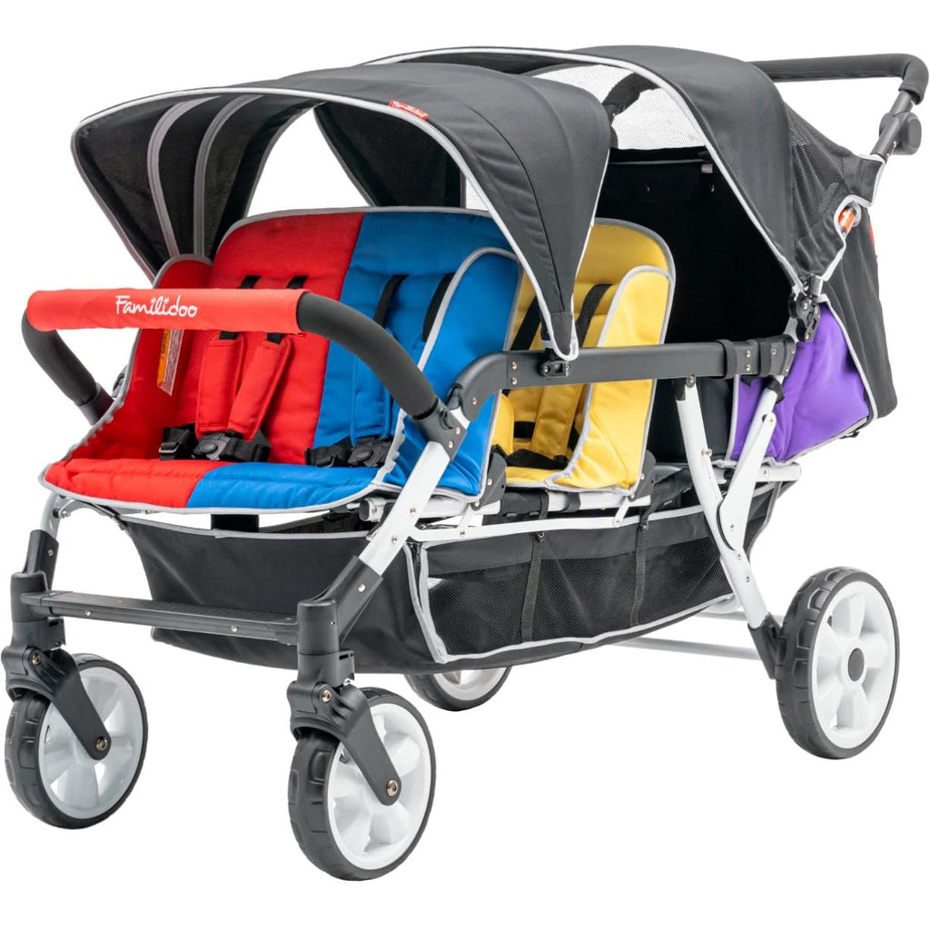 Familidoo H6E 6 seat Baby Stroller- Double Canopy - Daycare Strollers with 5 Point Safety Harness - Backseat footrest Extension for 0 to 36 Months