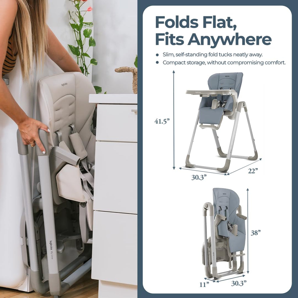 Inglesina My time Highchair, Sugar - Adjustable High Chair for Babies & Toddlers, 4 Height & 3 Recline Settings, Collapsible, Tool-Free Assembly, BPA Free, Removable Tray for Easy Cleaning