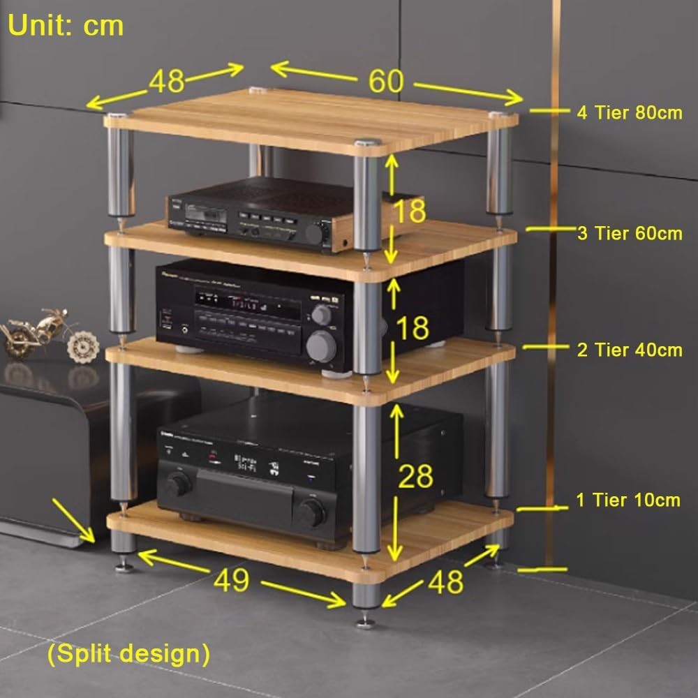 HiFi Rack 3 Tier AV Media Stand Wood Shelf, Audio Tower, Record Player Stand Stereo Cabinet, Media Console Storage Shelf, Audio Video Components(Walnut,3-Tier(60x48x60cm))