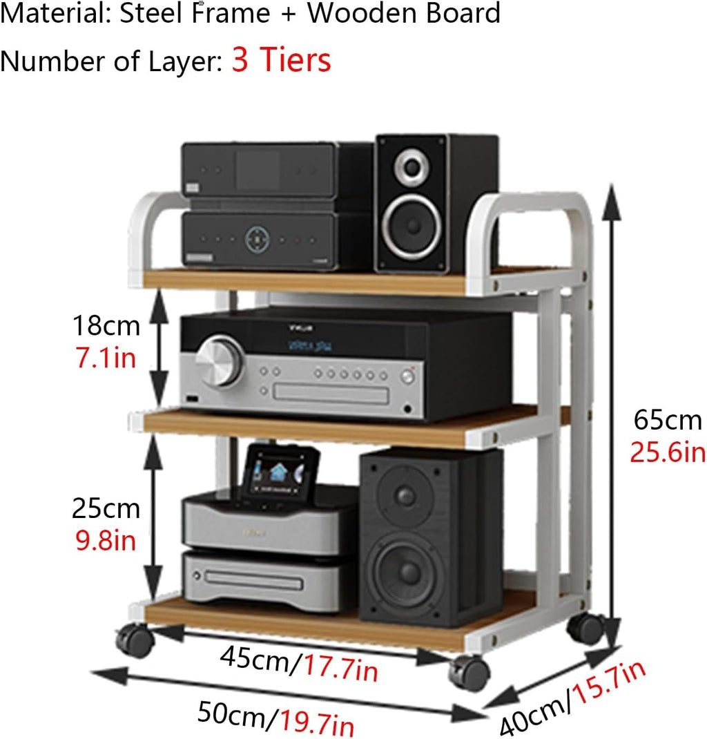 Black Record Player Shelf Movable, Media Stand DVD Audio Rack Floorstanding 3 4 5 Tier Component Storage Holder, Living Room Game Equipment Cabinet(Color:3 Tier 50x40x65cm)