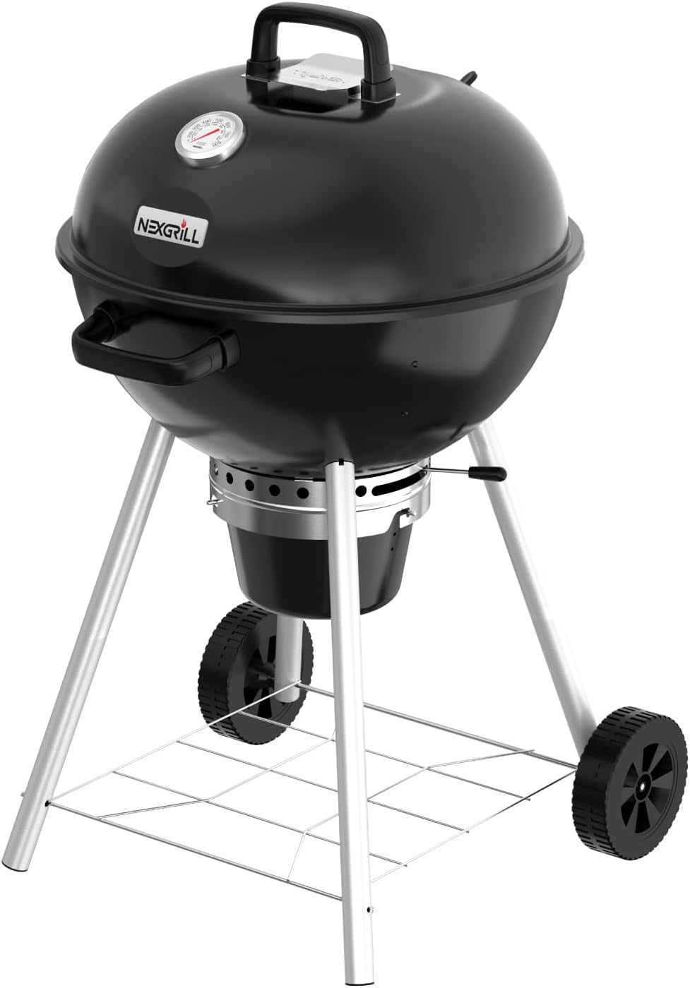 Nexgrill Premium 22.5' Charcoal Barbecue Grill with Adjustable Air Vent, Built-In Temperature Gauge, 362 SQ In Grate, Storage Rack, Portable Kettle Grill for Camping, Picnics, and More - 810-0178