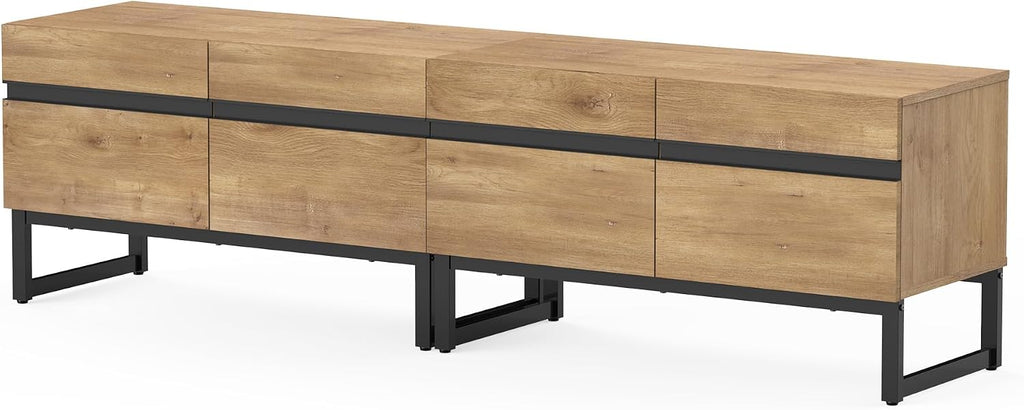 WAMPAT Modern TV Stand for 50-75 Inch TVs, Wood Entertainment Center with Metal Base Storage Cabinets, Media TV Console for Living Room, Oak, 2Pcs