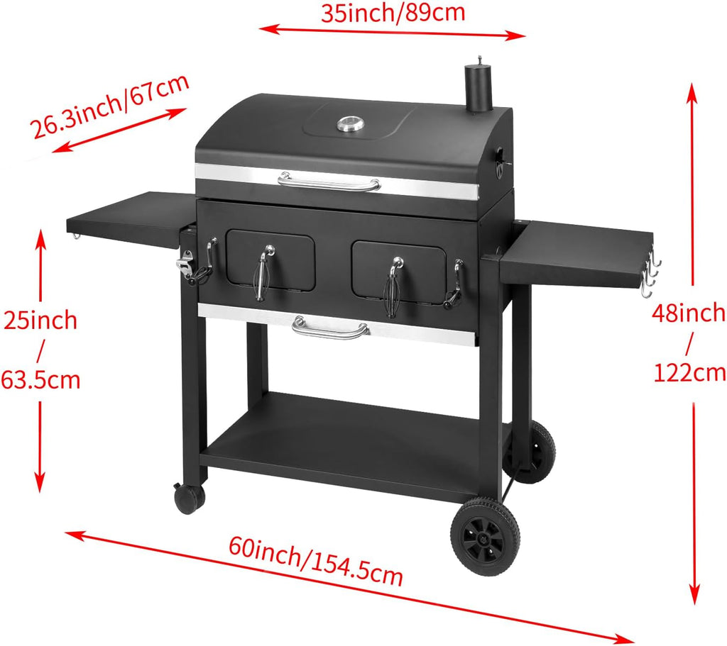 Kenadne Charcoal Grill Outdoor BBQ Grill, Extra Large Cooking Area 794 Square Inches with Two Individual & Adjustable Charcoal Tray, Foldable Side Tables for Outdoor Cooking grill Backyard