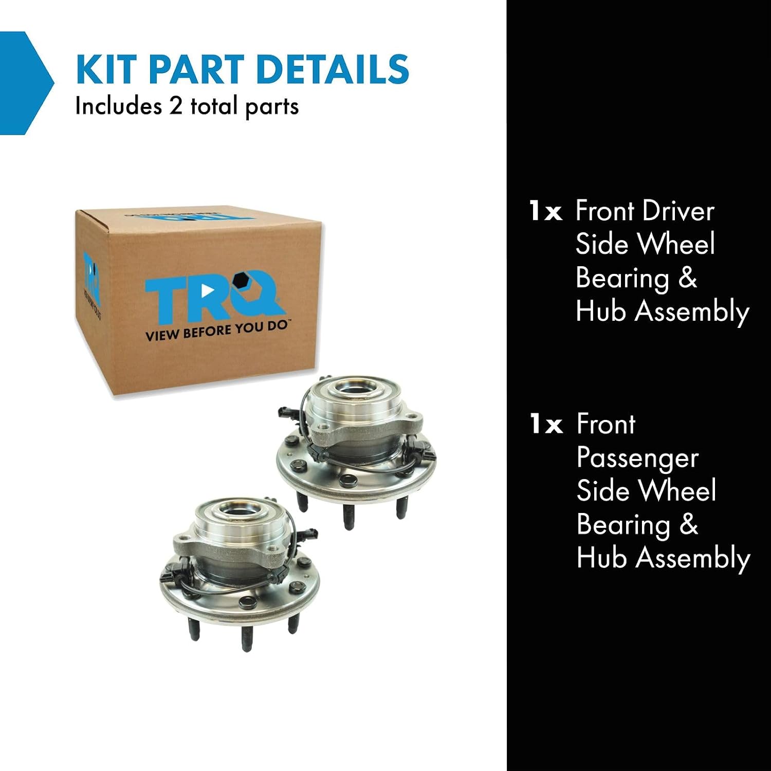 TRQ Front Left and Right Wheel Bearing and Hub Assembly 2 Piece Set for 4 Wheel Drive Single Rear Wheel Models ONLY Compatible with 2011-2019 Chevy Silverado/Sierra 2500HD/3500HD 4x4 SRW