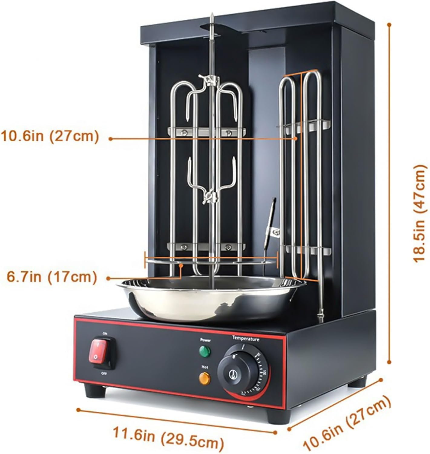 Electric Vertical Rotisserie Shawarma Broiler Kebab Grill Machine Al Pastor Rotating Grill with Temperature Chime,(Patented Product)