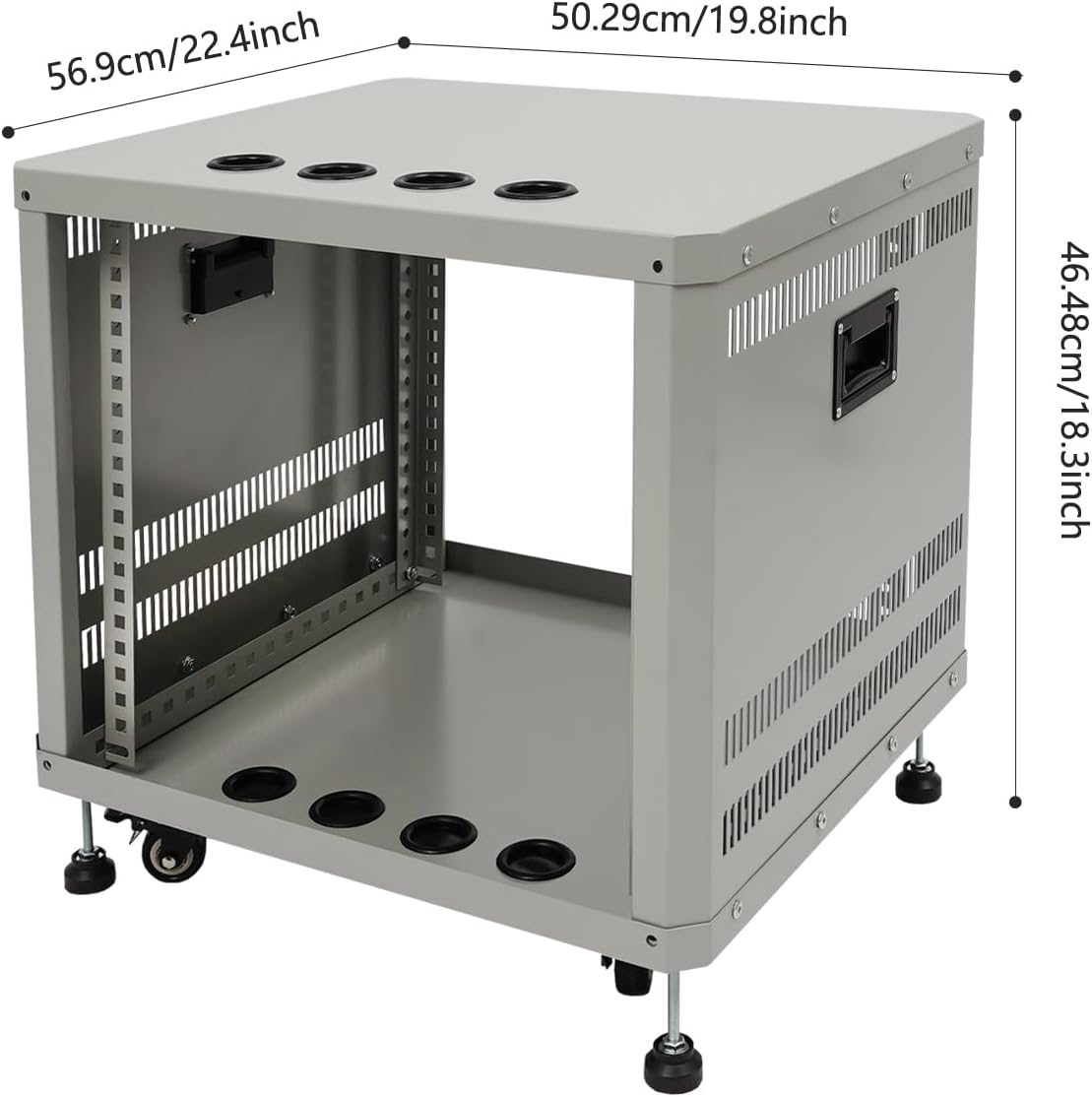 Network Audio Rack with Wheels, Steel Server Rack Cabinet for AV Equipment, Amplifiers, Network Gear, Rolling Universal Rack with Cable Management & Ventilation (Gray, 9U)