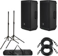 JBL 2x EON712 12' 1300W Powered Portable PA Speaker with Bluetooth and DSP Bundle with 2x Turnstile Audio Height-Adjustable Speaker Stands With Case, 2x 25' XLR Cables