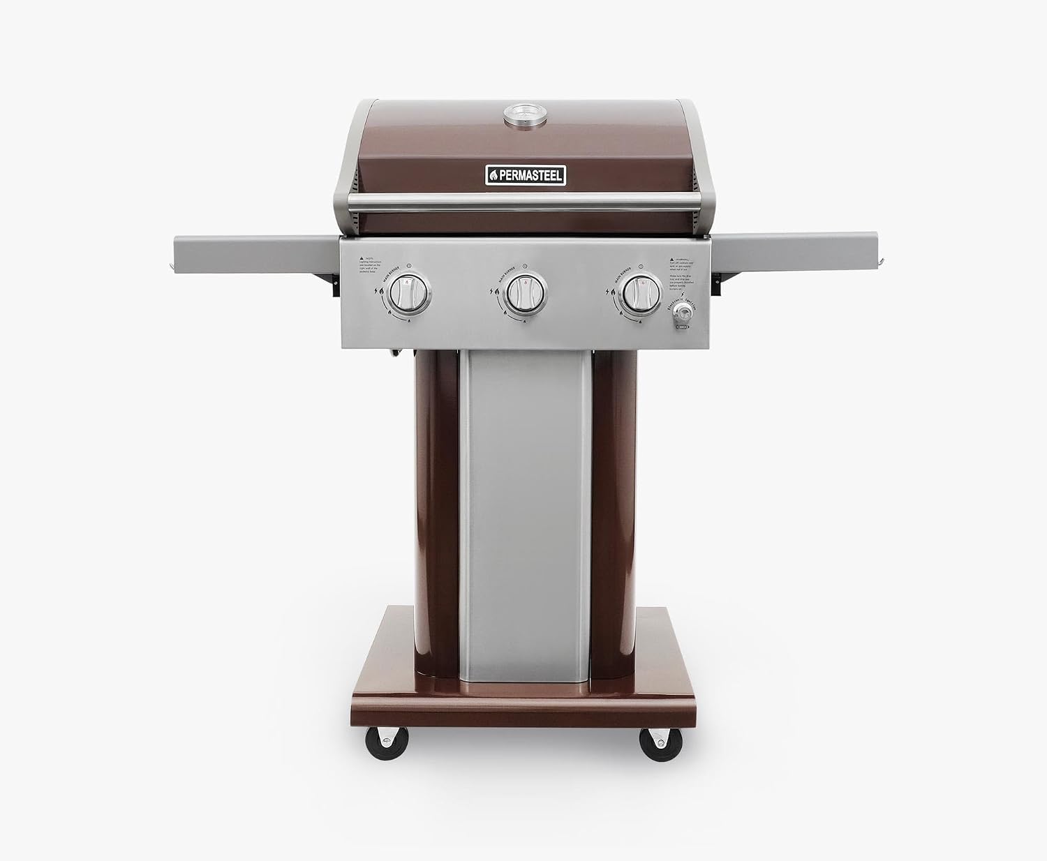 Permasteel 3-Burner Propane Gas Grill, 30,000 BTUs BBQ Grill with Cast Iron Grates, Foldable Side Tables & Tool Hooks, Outdoor Grill, Mocha