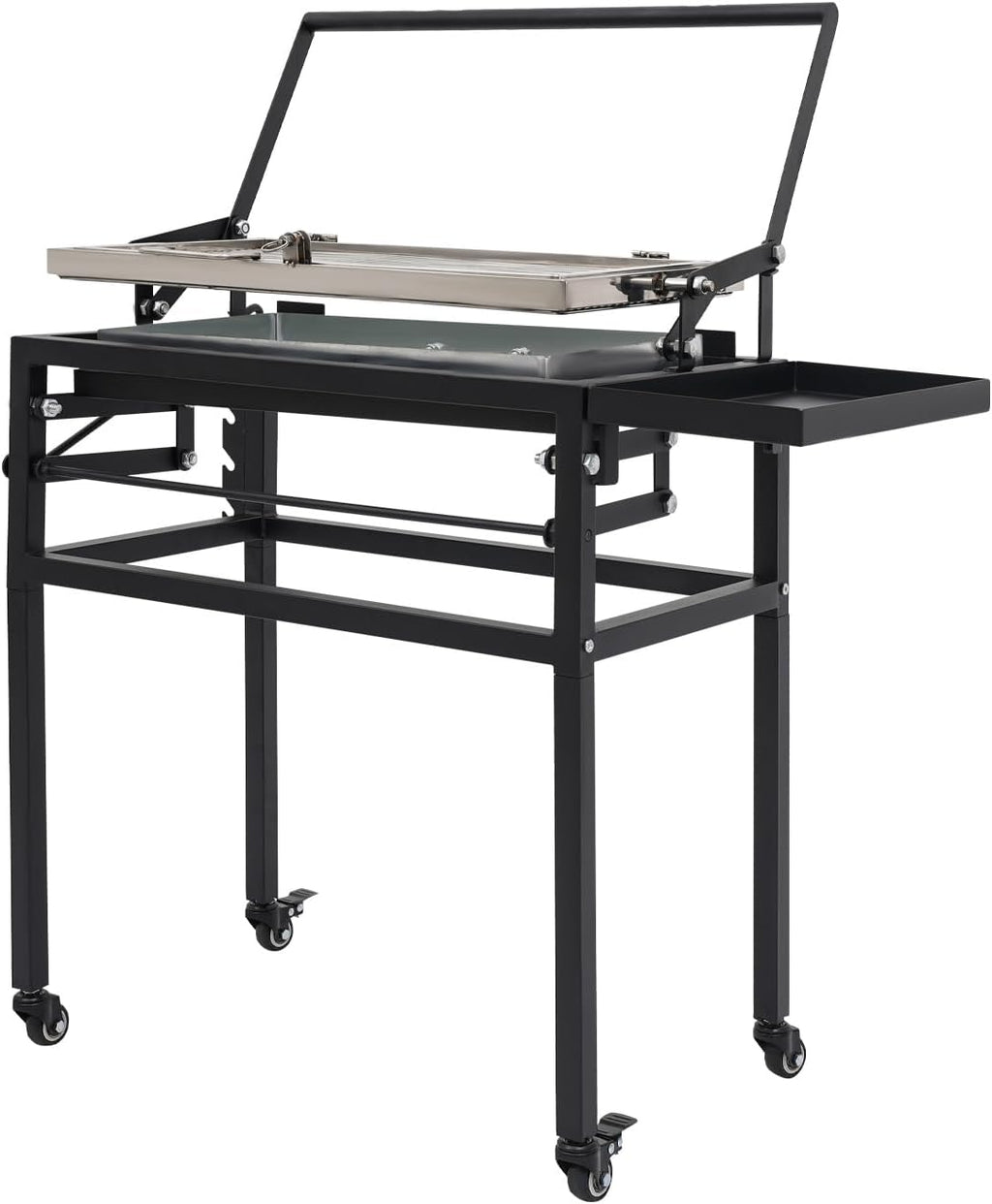 Charcoal Flip Grill for BBQ,Portable Charcoal Grill with 360 Degree Rotating Cooking Grille,Heavy Duty Square Outdoor Detachable Grills,Stand-up Grills with Wheels for Camping Garden Barbeque