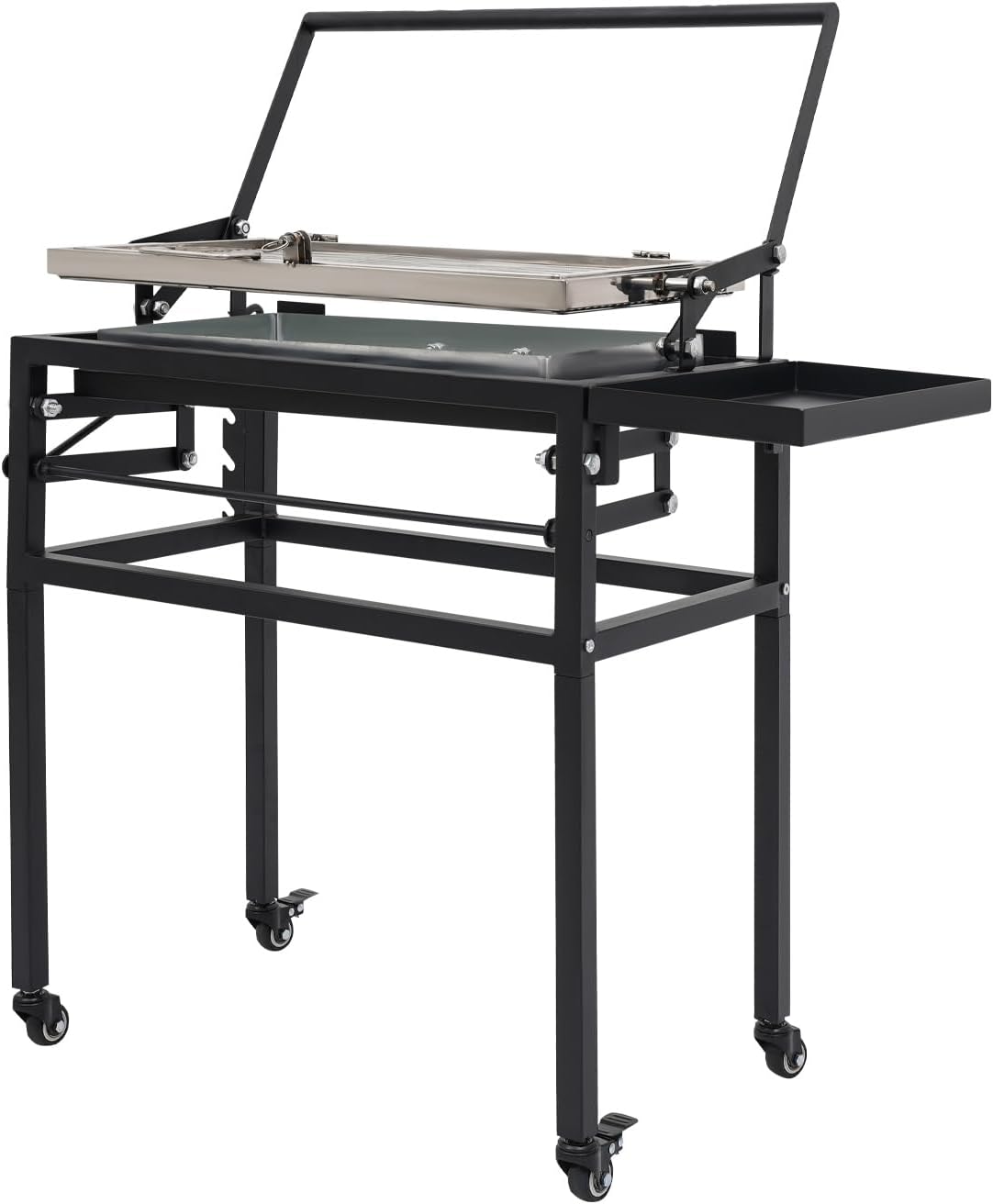 Charcoal Flip Grill for BBQ,Portable Charcoal Grill with 360 Degree Rotating Cooking Grille,Heavy Duty Square Outdoor Detachable Grills,Stand-up Grills with Wheels for Camping Garden Barbeque