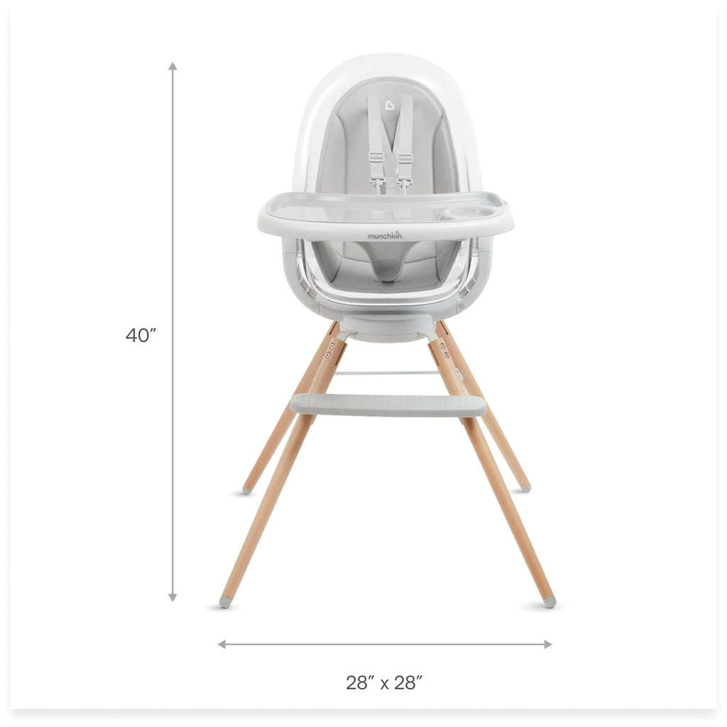 Munchkin® 360° Cloud™ Baby and Toddler High Chair with Clear Seat and 360° Swivel, White and Grey with Wooden Legs