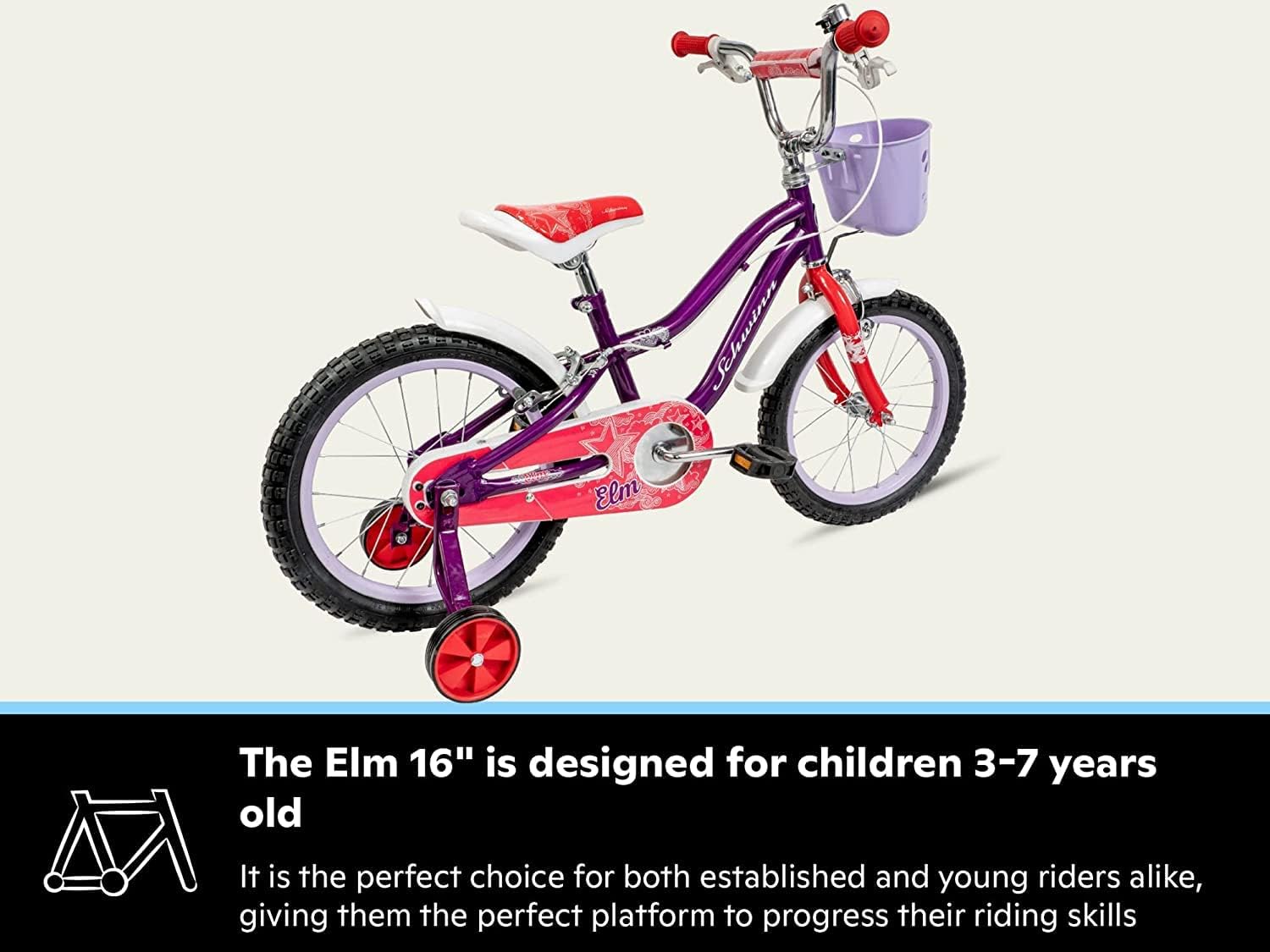 Schwinn Elm Bike, 12 Inch Bike for Kids Ages 2-4, SmartStart Ergonomic Design for Kids, Adjustable Seat Grows with your Child, Rear Coaster Brake and Front Caliper Brake, Training Bicycle