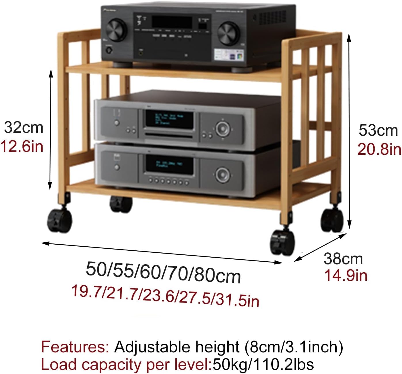 Height-Adjustable Modern AV Media Stand - Multi-Function Floor-Standing TV Cabinet with Open Storage, Wooden Shelves for Home Theater, Stereo Components & Corner Solutions