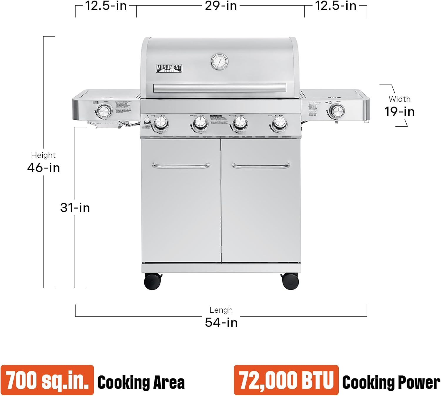 Monument Grills Larger 4-Burner Propane Gas Grills Stainless Steel with BBQ Cover(2 Items), Outdoor Use