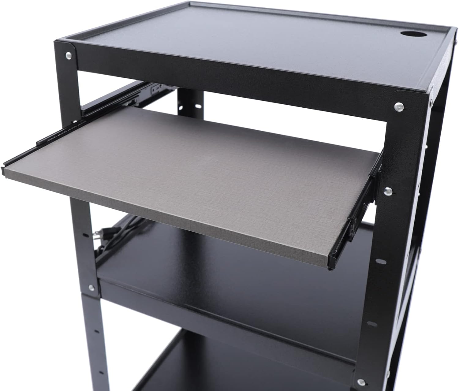 Large AV Cart, 24 * 18 * 42In 66Lbs Load Cold Rolled Steel AV Carts Rectangular AV Car Large Capacity Audio Visual Carts w/3 Shelves&2 Keyboard Lay Brackets for Classrooms Offices Computer Rooms