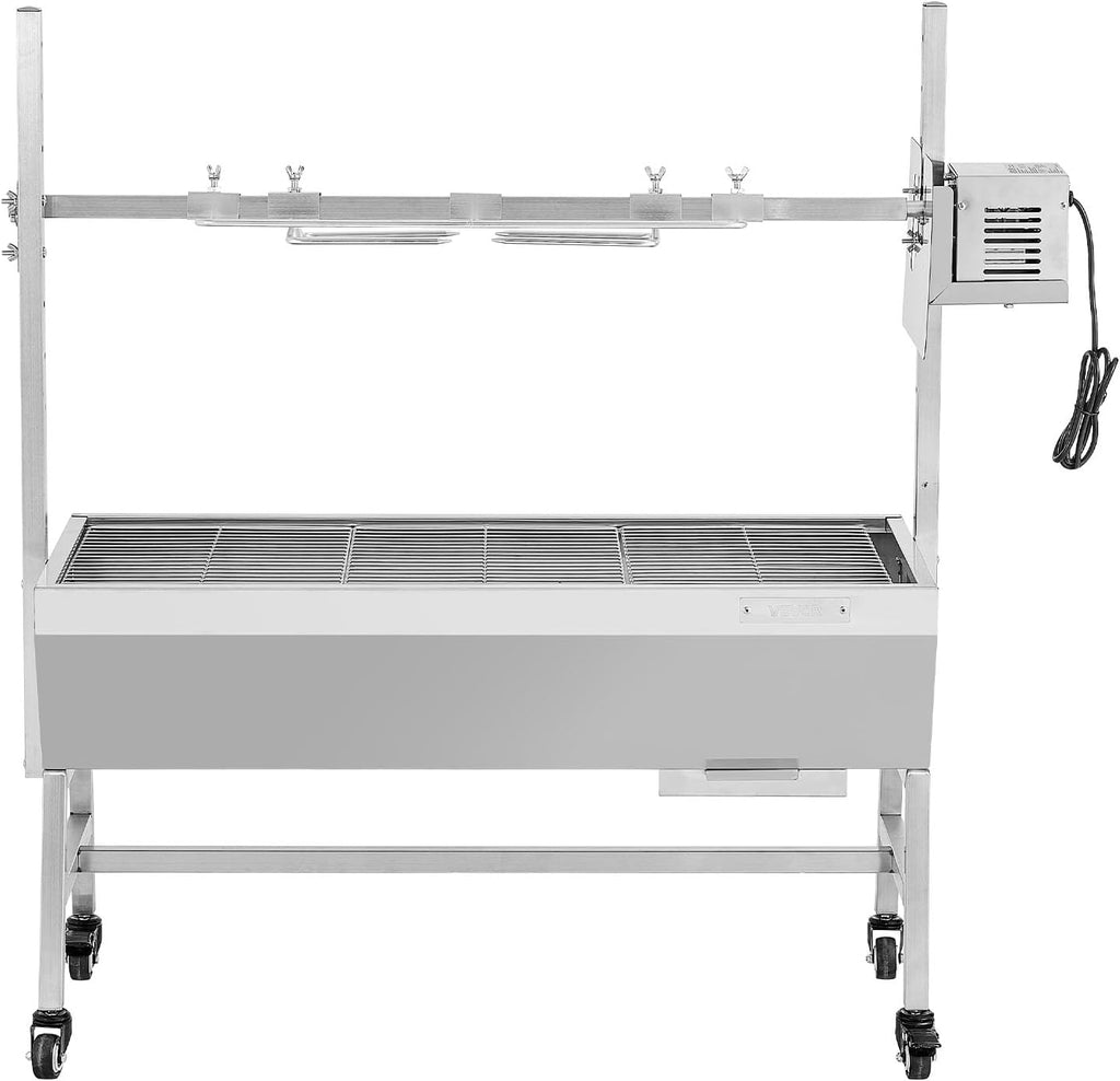 VEVOR Rotisserie Grill, 37in BBQ Outdoor Pig & Lamb Spit Roaster, Charcoal Spit Roaster with 132 LBS Capacity, Wheels, 7-Level Height, Stainless Steel Electric Rotisserie Grill Kit for Camping Outdoor