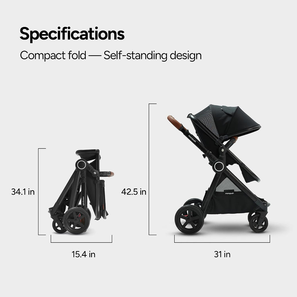 Mompush Ultimate2 Baby Stroller, Premium Convertible Full-Size Stroller for Toddler, Reversible Seat with One Hand Recline Adjustment, Car Seat Adapter Included