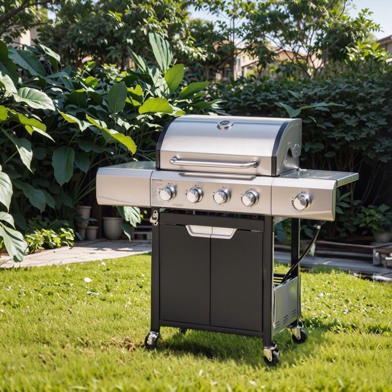 Endark Upgraded 51,000 BTU Gas Grill, 4-Burner BBQ Grill with Side Burner – Ideal for Camping, Outdoor Cooking, and Gatherings