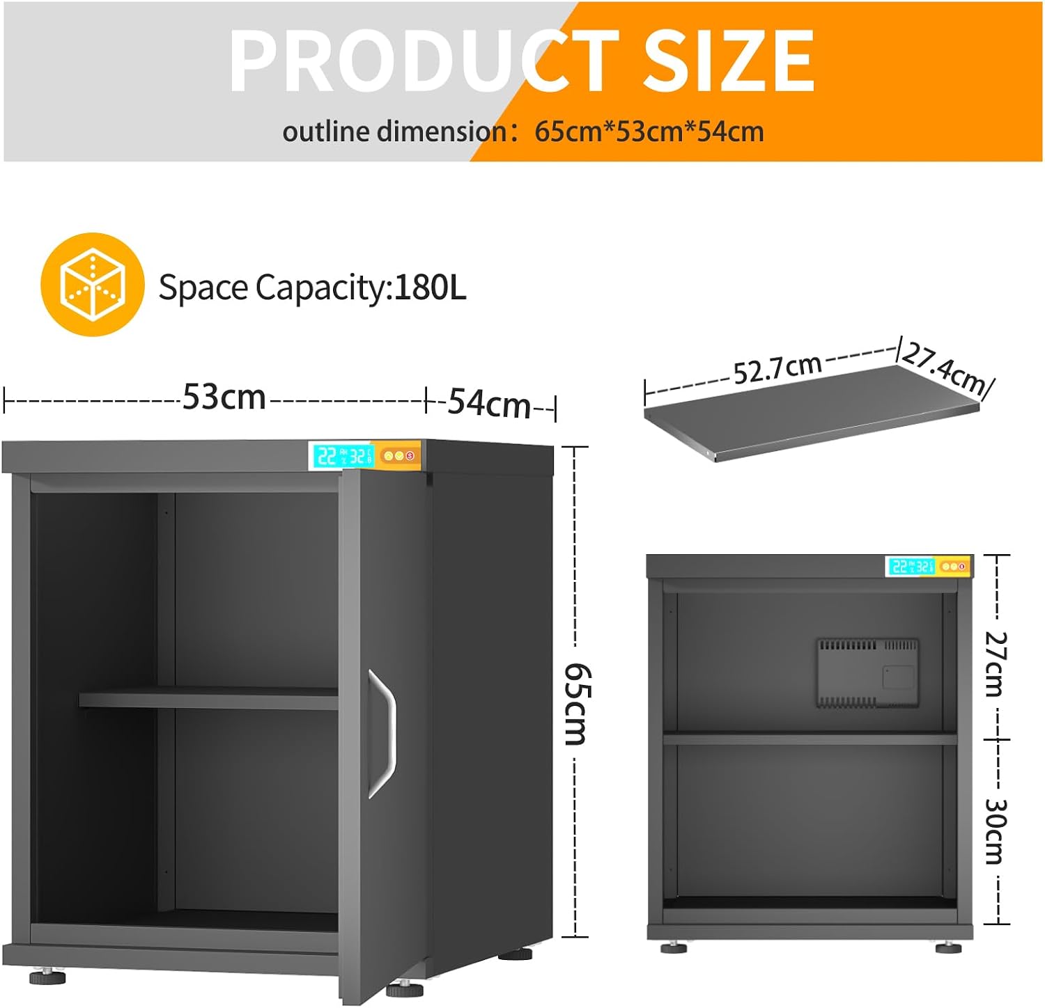 180L 3D Printer Filament Storage Cabinet with Dehumidifier,3D Printer Stand 25% RH Control Dehumidifier,Industrial Sealed 3D Printer Table Holds 40 Rolls -Compatible with Bambu Lab P2S/P1S (Black-DM)