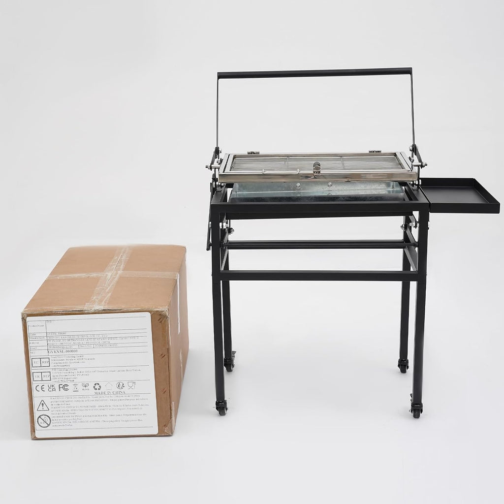 Charcoal Flip Grill for BBQ - 360° Flipping Portable Charcoal BBQ Grill with 5 Height Settings, Side Storage & Lockable Wheels - Ideal for Outdoor Camping, Backyard