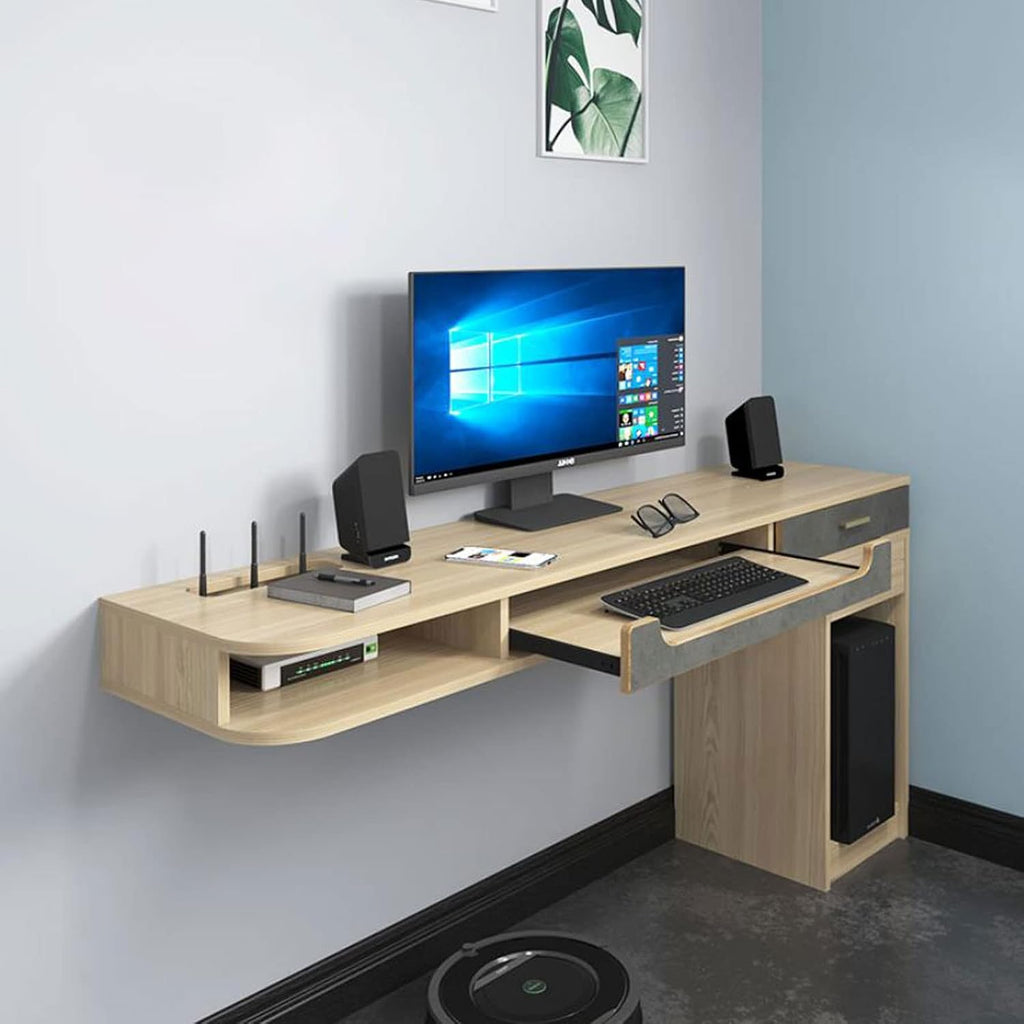 Wall-Mounted Workstation Computer Desk & Floating TV Cabinet - Versatile Media Console & Audio-Visual Equipment Shelf for Home Office & Bedroom, Space-Saving Corner Design