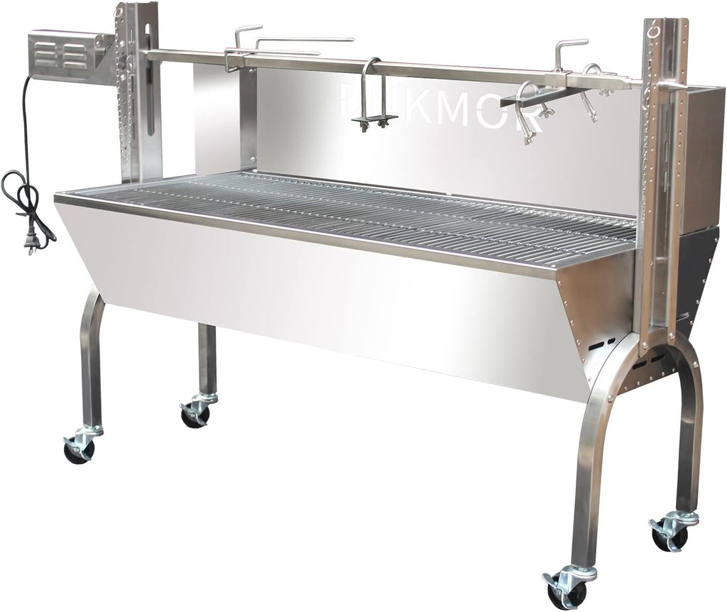 Rotisserie Grill Stainless Steel Charcoal Spit Roaster, 50' Pig Lamb Hooded Roaster Charcoal Spit with 30W Motor & Adjustable Height Lockable Casters for Outdoor Camping Party, Rated 150 LB