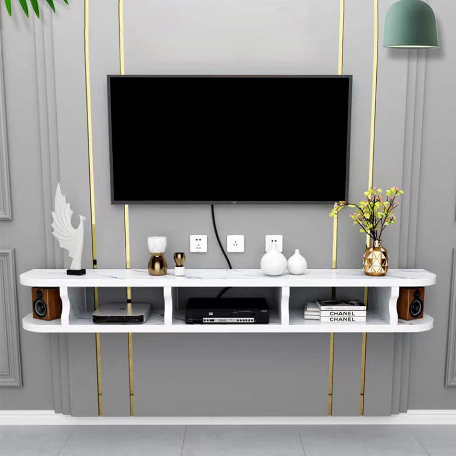 Wall mounted TV Cabinet Decorative Wall Display Floating Shelf Wall Shelf TV Stand TV Media Console Audio-visual Equipment Shelves TV Shelf Wall-Mounted Cable Management Storage Shelf Gaming Shelf