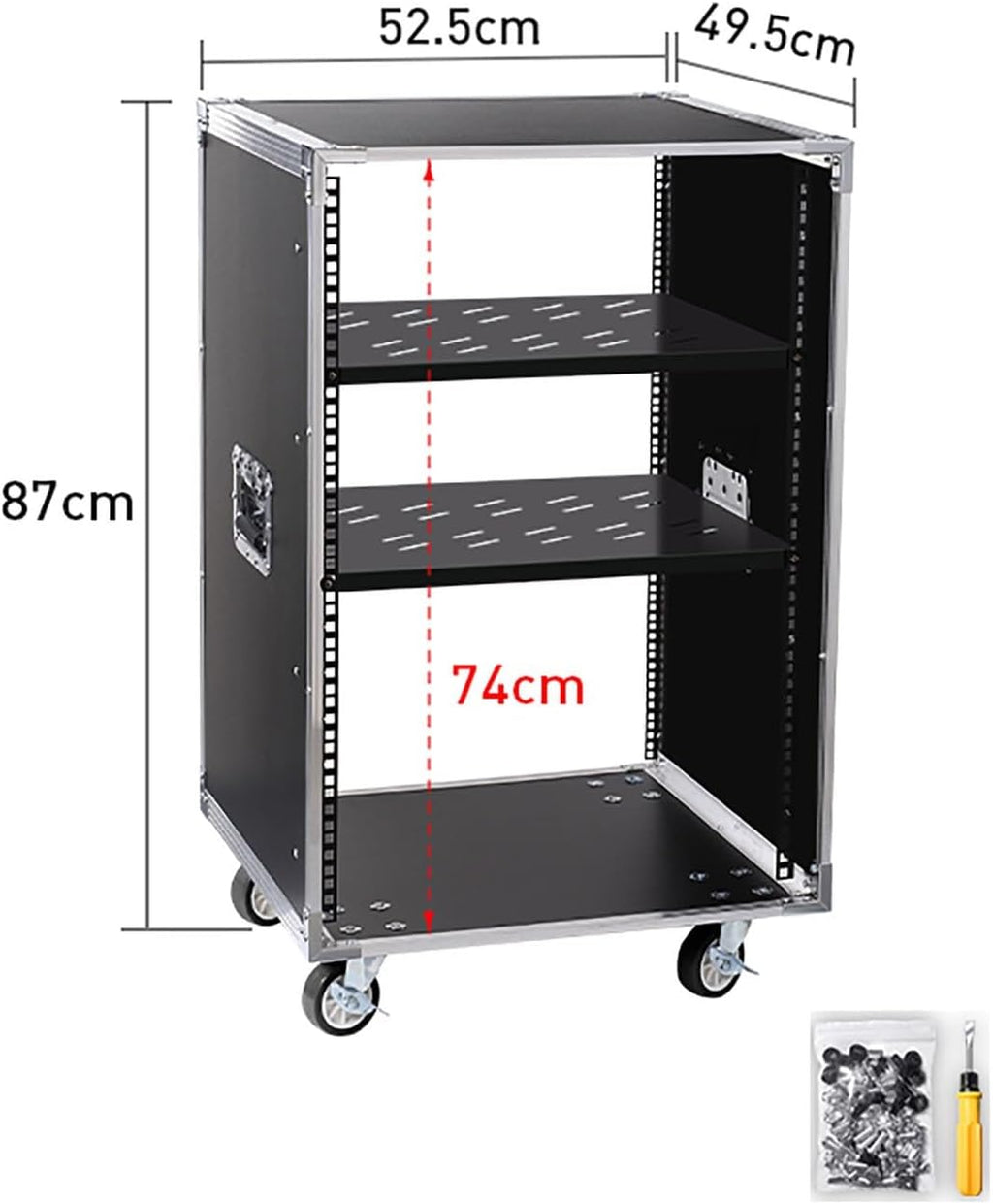 Portable Network Rack，Open Frame Rack，for Servers & AV Gear，with Caster Built-in Handle Network Rack， Rolling Network Rack（16U -87x52.5cm） (Size : 16U-2TIER-87X52.5CM)